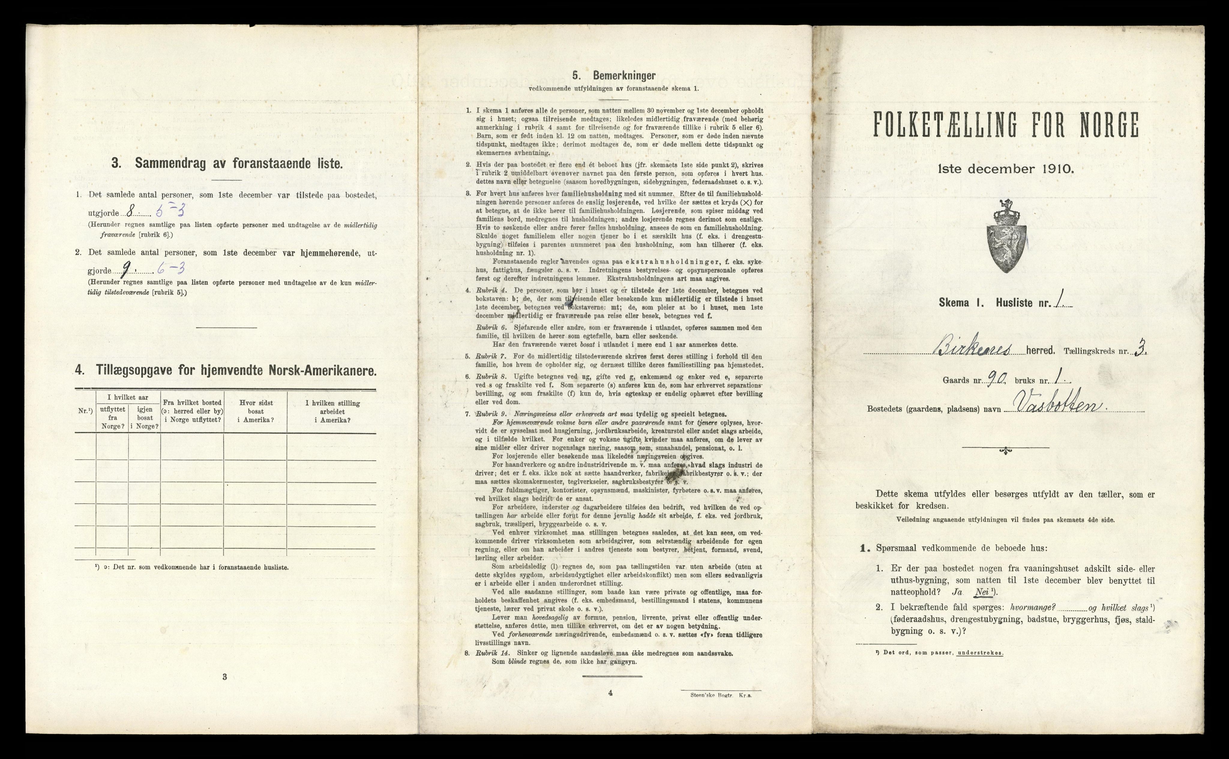 RA, 1910 census for Birkenes, 1910, p. 290