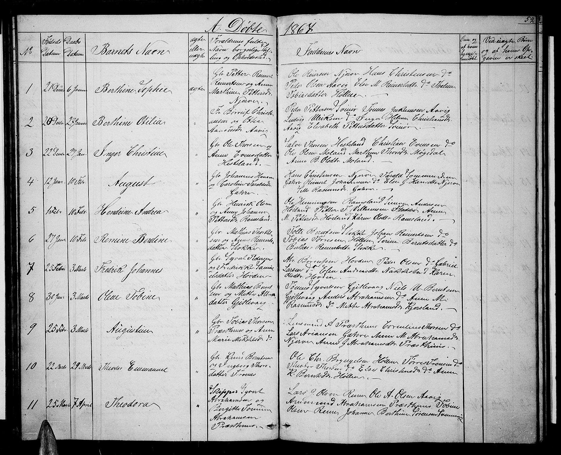 Sør-Audnedal sokneprestkontor, AV/SAK-1111-0039/F/Fb/Fba/L0002: Parish register (copy) no. B 2, 1853-1878, p. 54