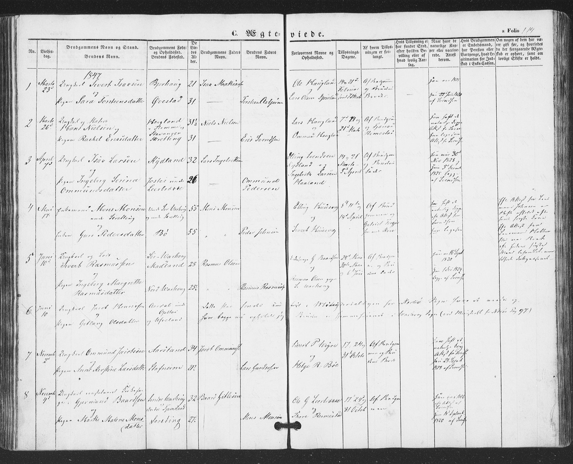 Hå sokneprestkontor, AV/SAST-A-101801/001/30BA/L0007: Parish register (official) no. A 6, 1842-1855, p. 114