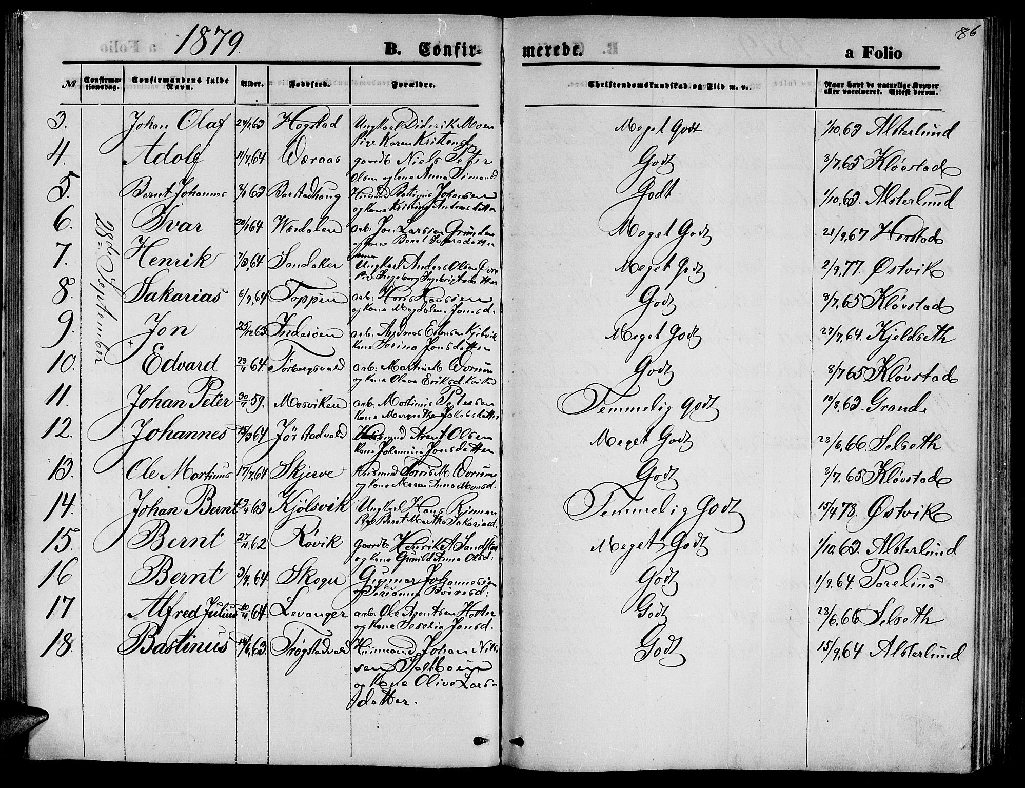 Ministerialprotokoller, klokkerbøker og fødselsregistre - Nord-Trøndelag, SAT/A-1458/722/L0225: Parish register (copy) no. 722C01, 1871-1888, p. 86