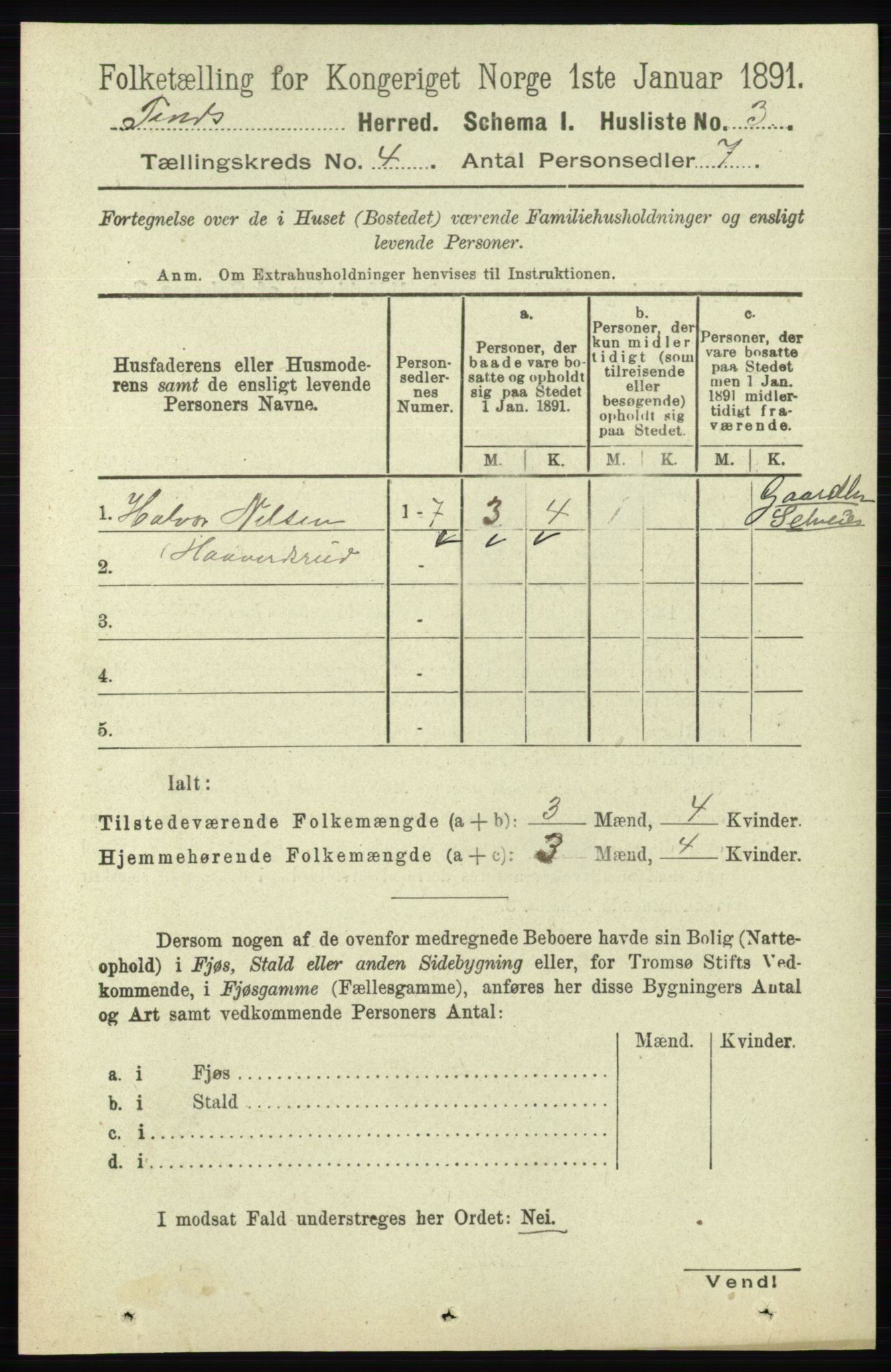 RA, 1891 census for 0826 Tinn, 1891, p. 680