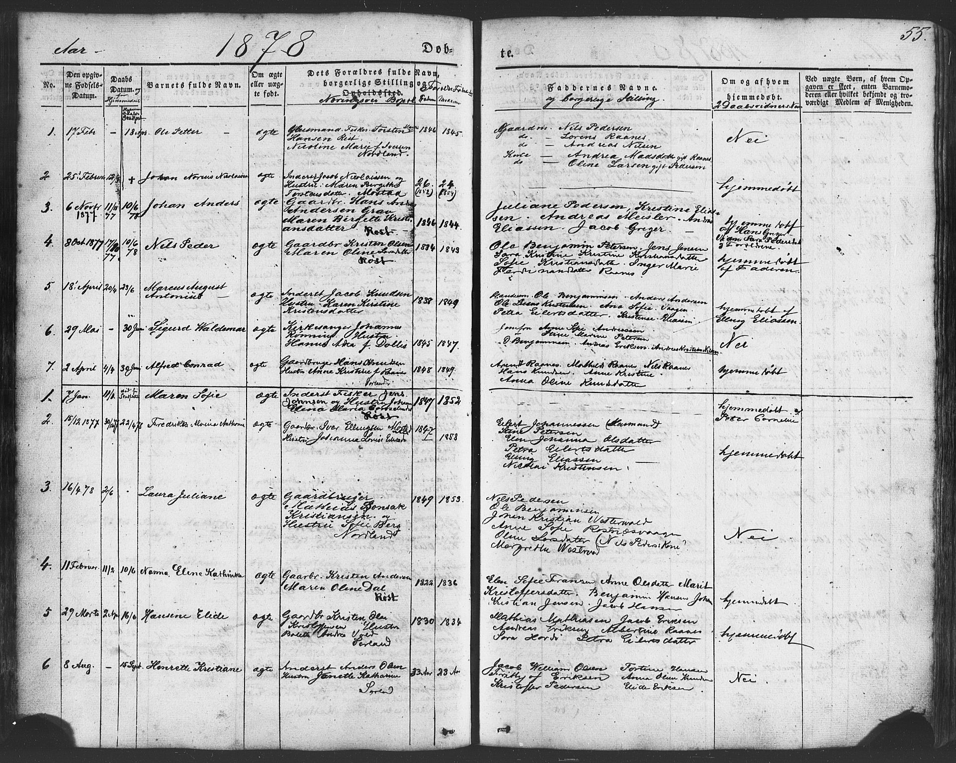 Ministerialprotokoller, klokkerbøker og fødselsregistre - Nordland, SAT/A-1459/807/L0121: Parish register (official) no. 807A04, 1846-1879, p. 55