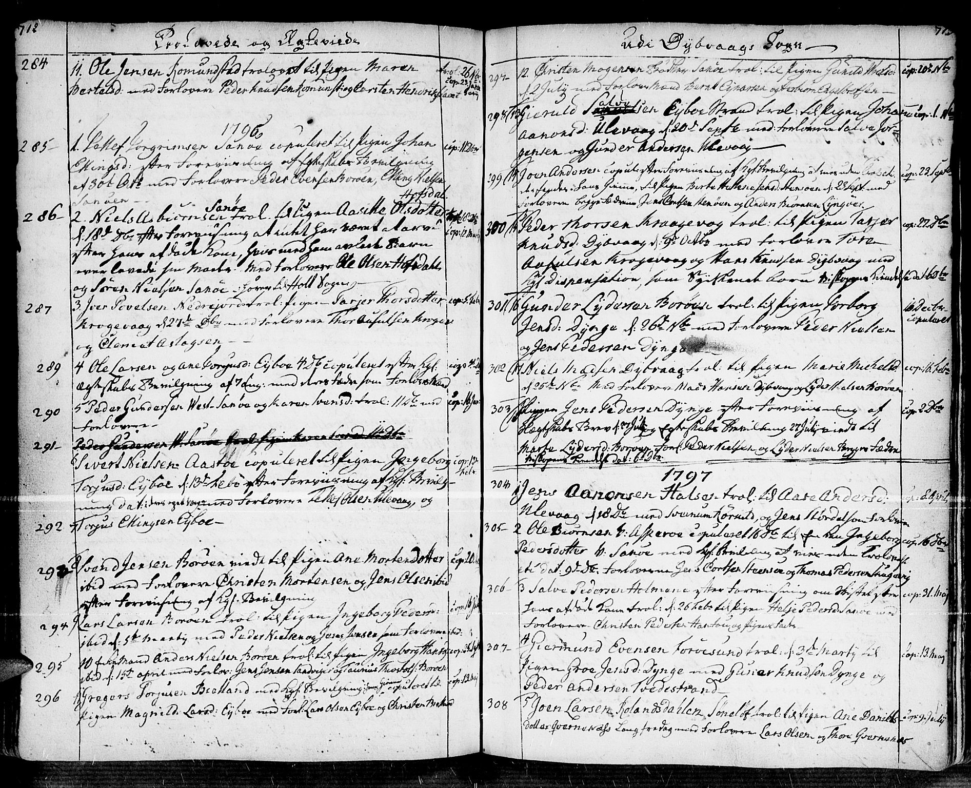 Dypvåg sokneprestkontor, SAK/1111-0007/F/Fa/Faa/L0001: Parish register (official) no. A 1 /1, 1765-1798, p. 712-713