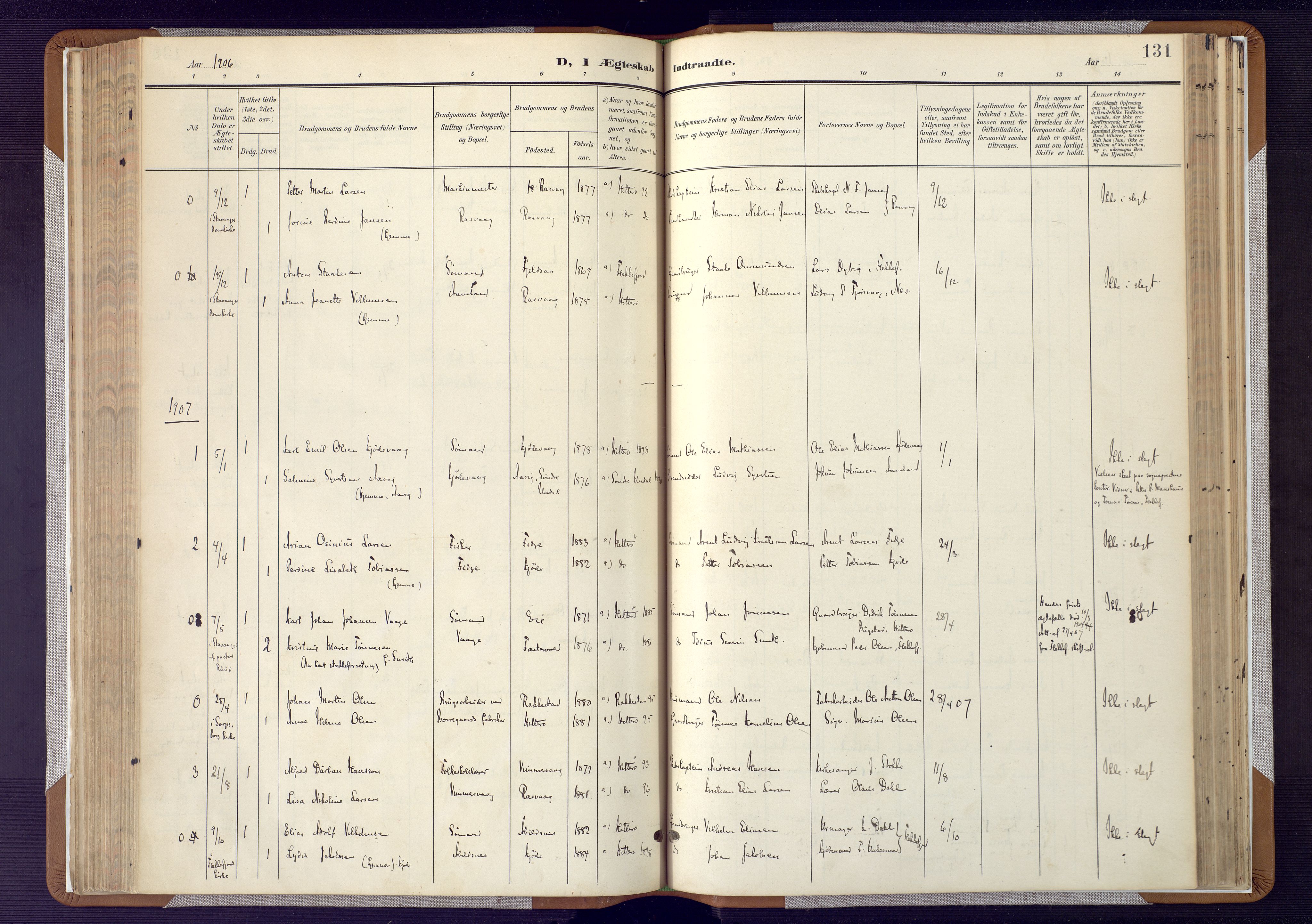 Flekkefjord sokneprestkontor, AV/SAK-1111-0012/F/Fa/Fab/L0007: Parish register (official) no. A 7, 1902-1921, p. 131