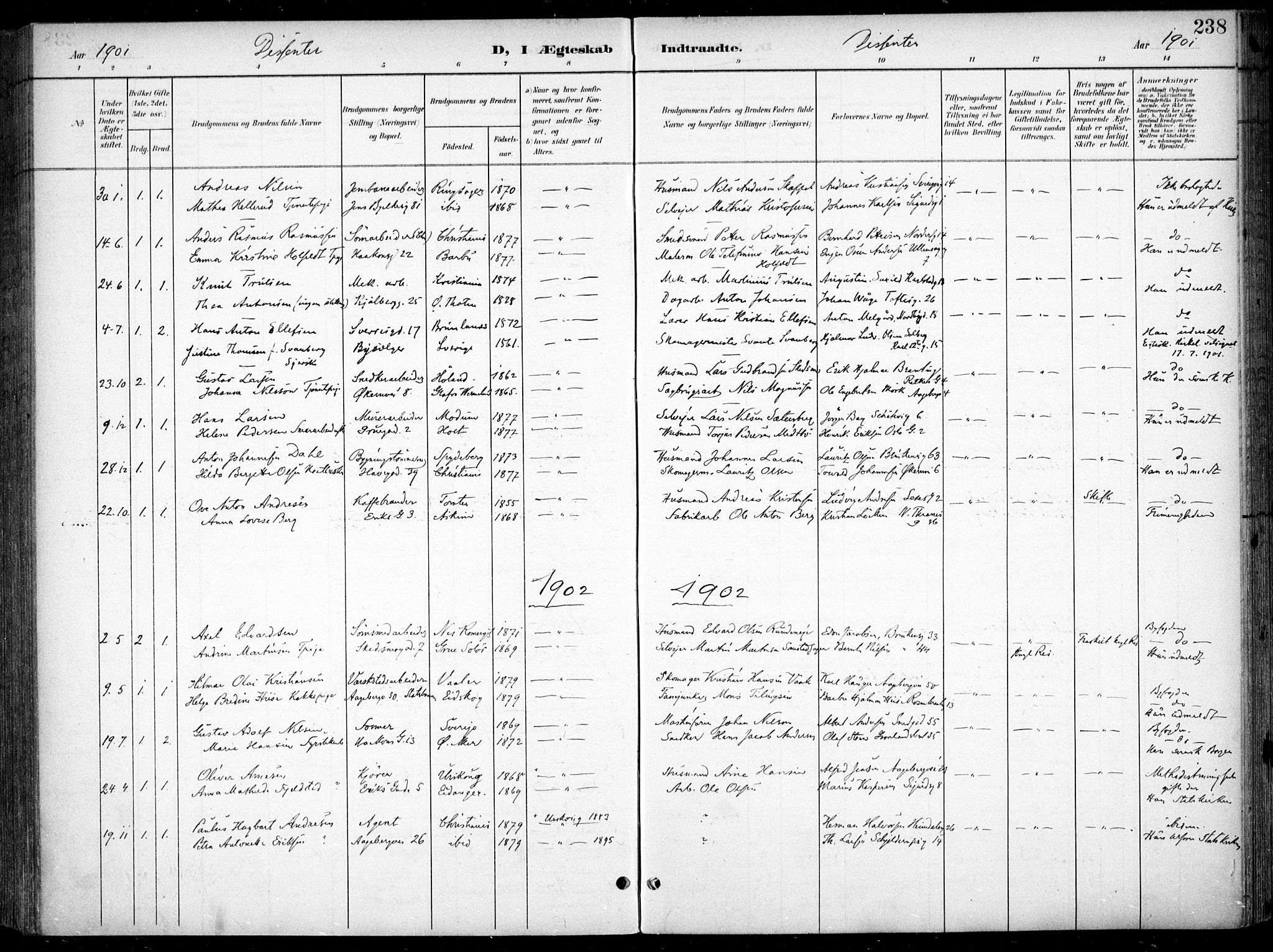Kampen prestekontor Kirkebøker, SAO/A-10853/F/Fa/L0009: Parish register (official) no. I 9, 1899-1911, p. 238