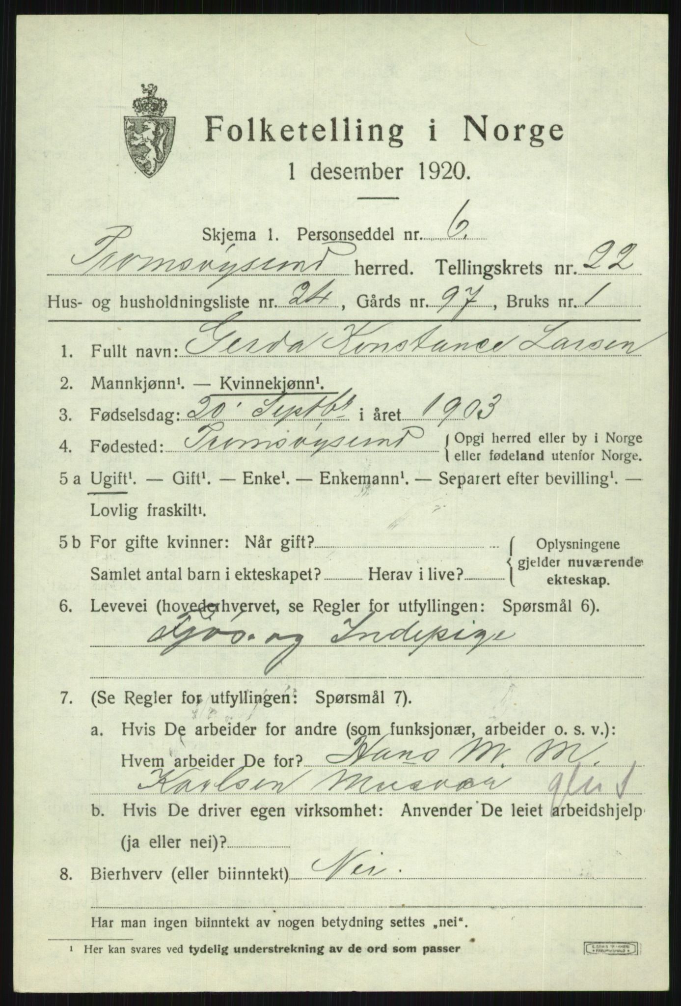 SATØ, 1920 census for Tromsøysund, 1920, p. 11612