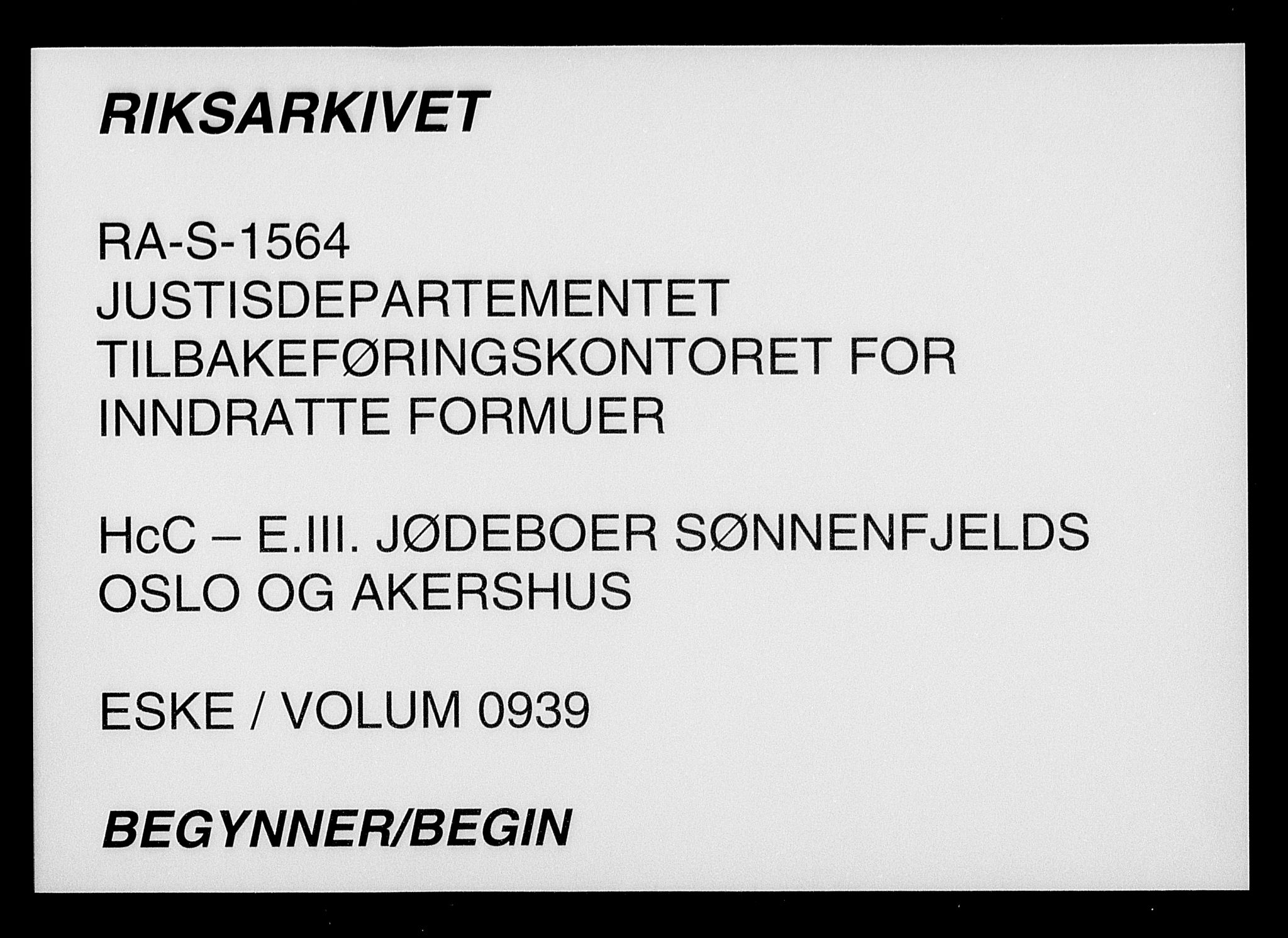 Justisdepartementet, Tilbakeføringskontoret for inndratte formuer, AV/RA-S-1564/H/Hc/Hcc/L0939: --, 1945-1947, p. 1