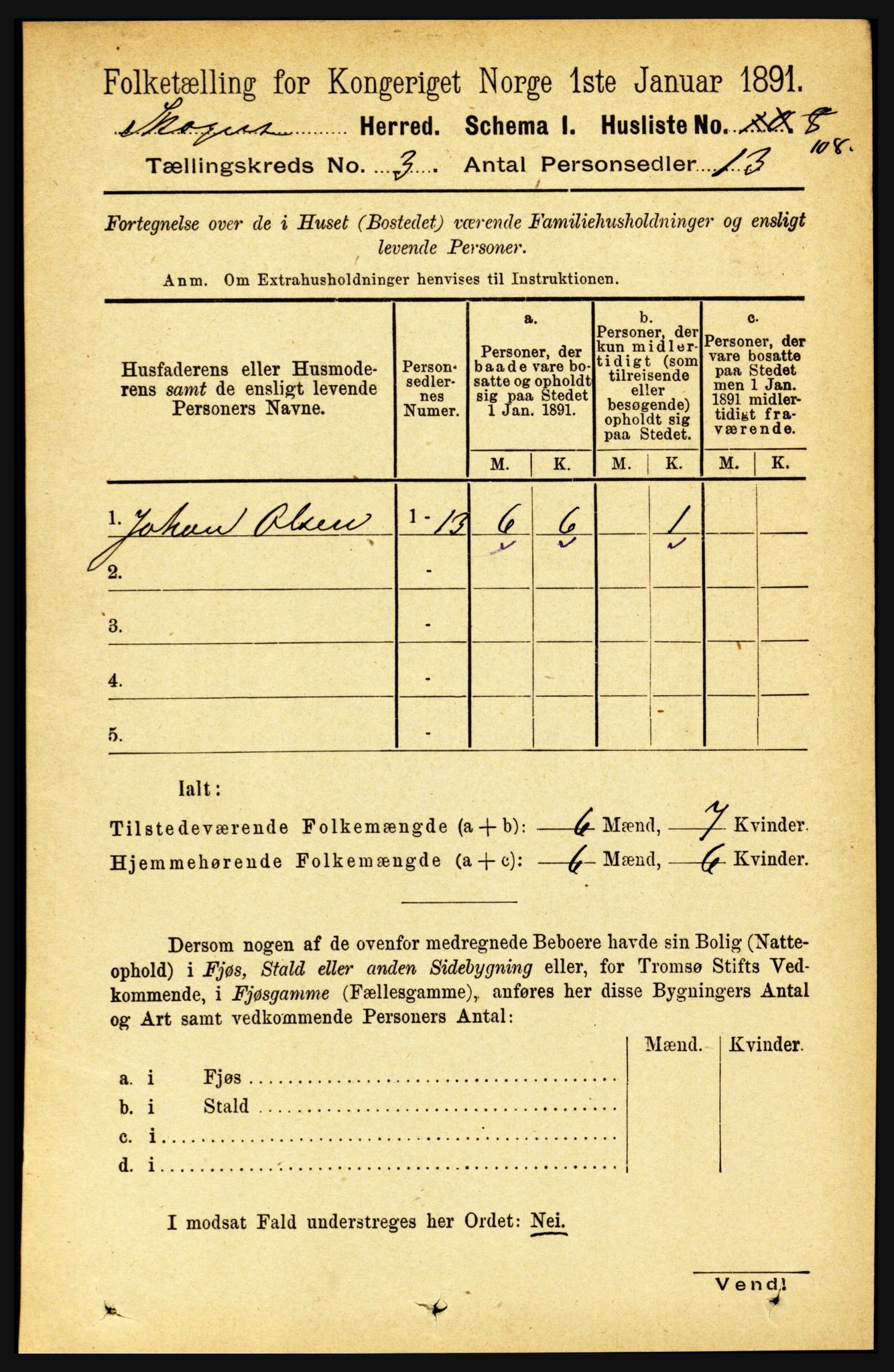 RA, 1891 census for 1719 Skogn, 1891, p. 1645