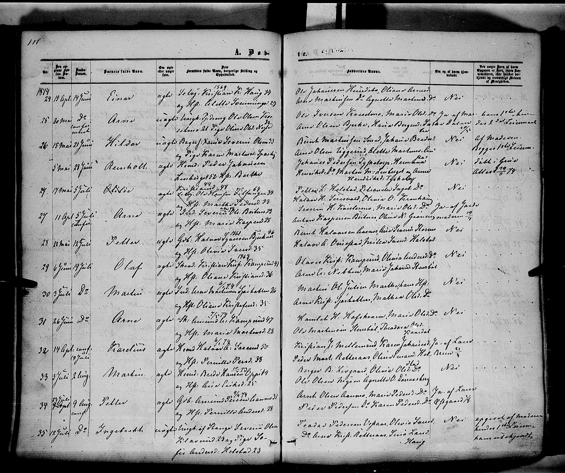 Hof prestekontor, AV/SAH-PREST-038/H/Ha/Haa/L0009: Parish register (official) no. 9, 1862-1877, p. 111