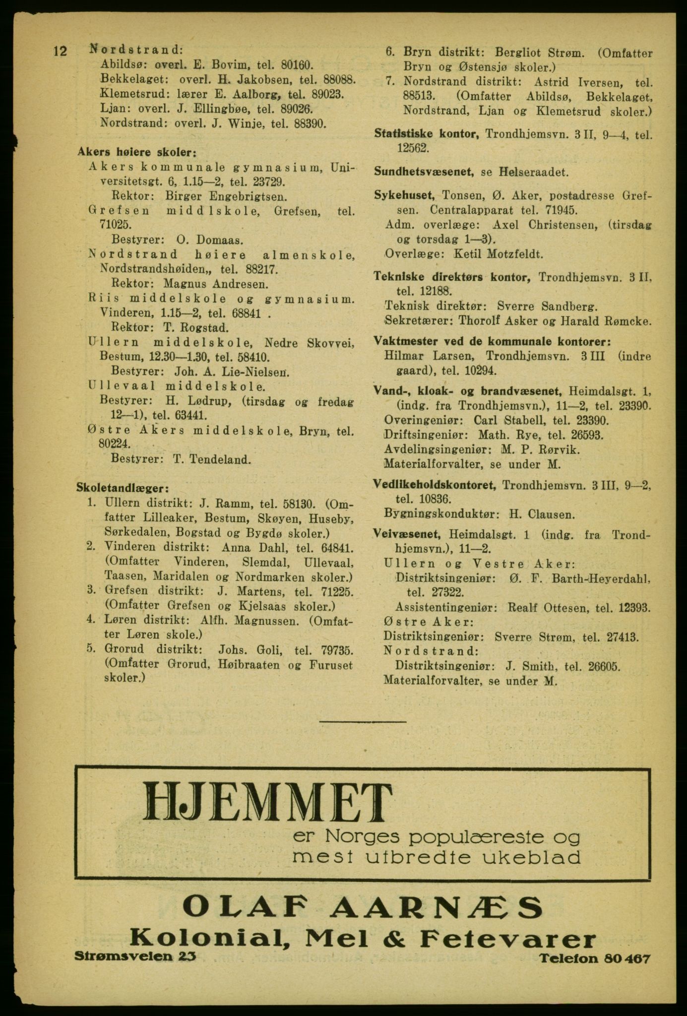 Aker adressebok/adressekalender, PUBL/001/A/004: Aker adressebok, 1929, p. 12