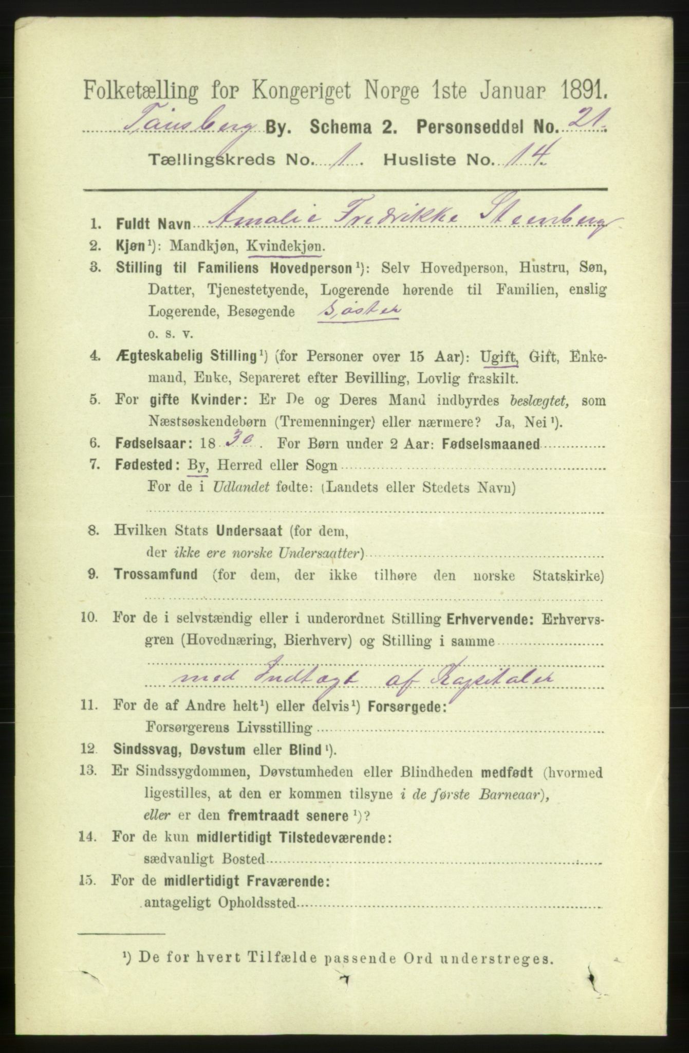 RA, 1891 census for 0705 Tønsberg, 1891, p. 1439