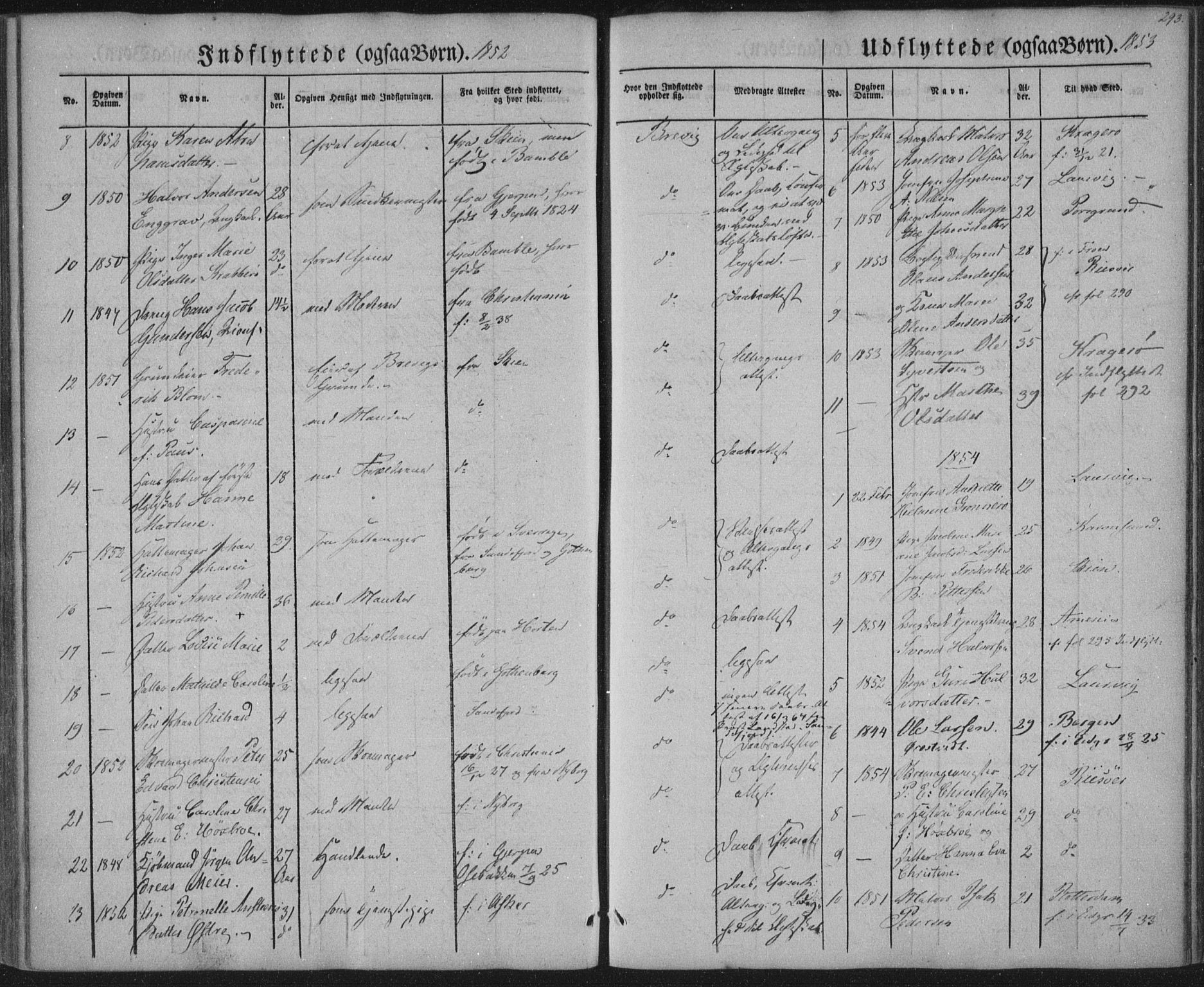 Brevik kirkebøker, AV/SAKO-A-255/F/Fa/L0005: Parish register (official) no. 5, 1847-1865, p. 293