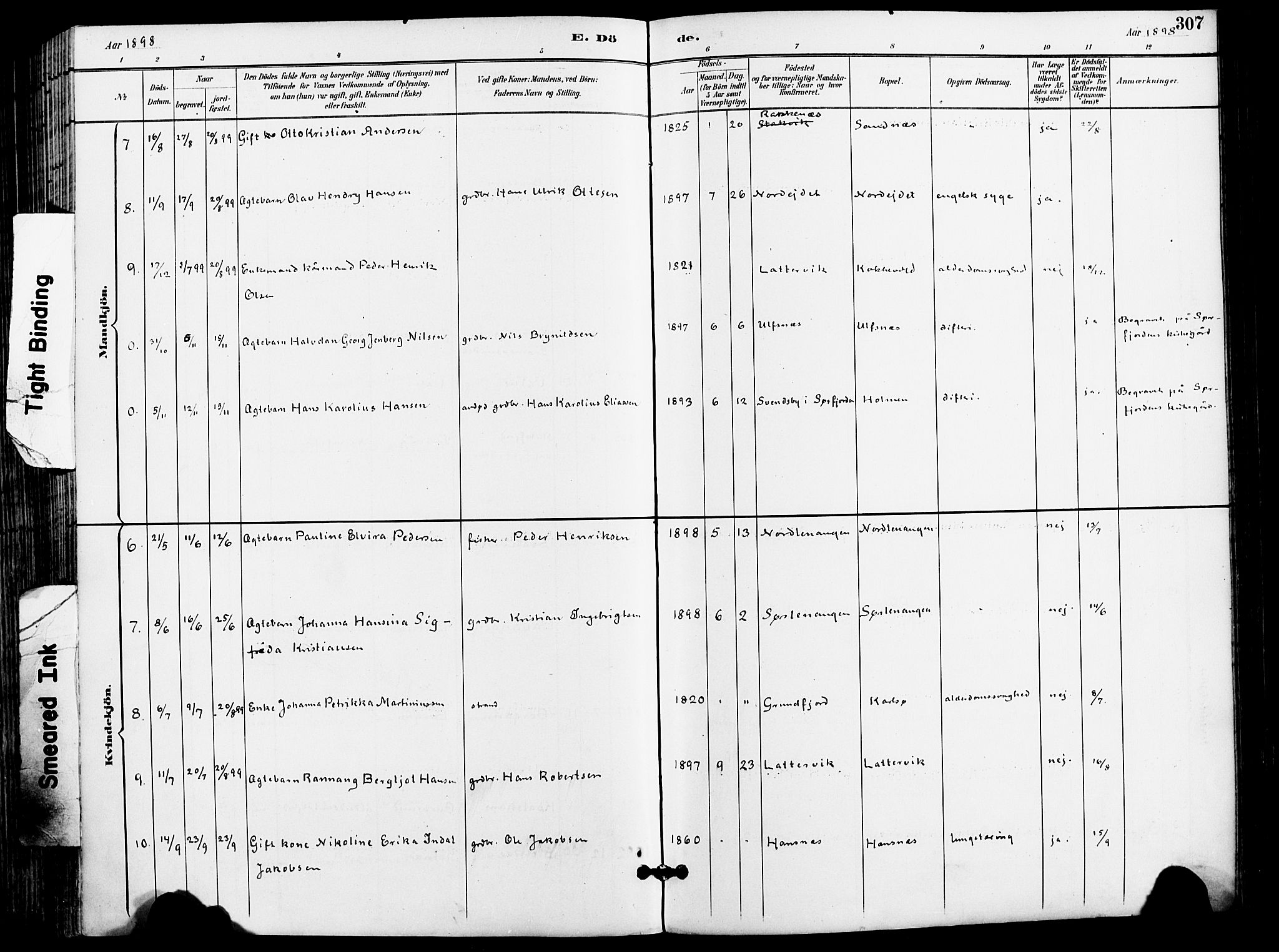 Karlsøy sokneprestembete, AV/SATØ-S-1299/H/Ha/Haa/L0007kirke: Parish register (official) no. 7, 1891-1902, p. 307