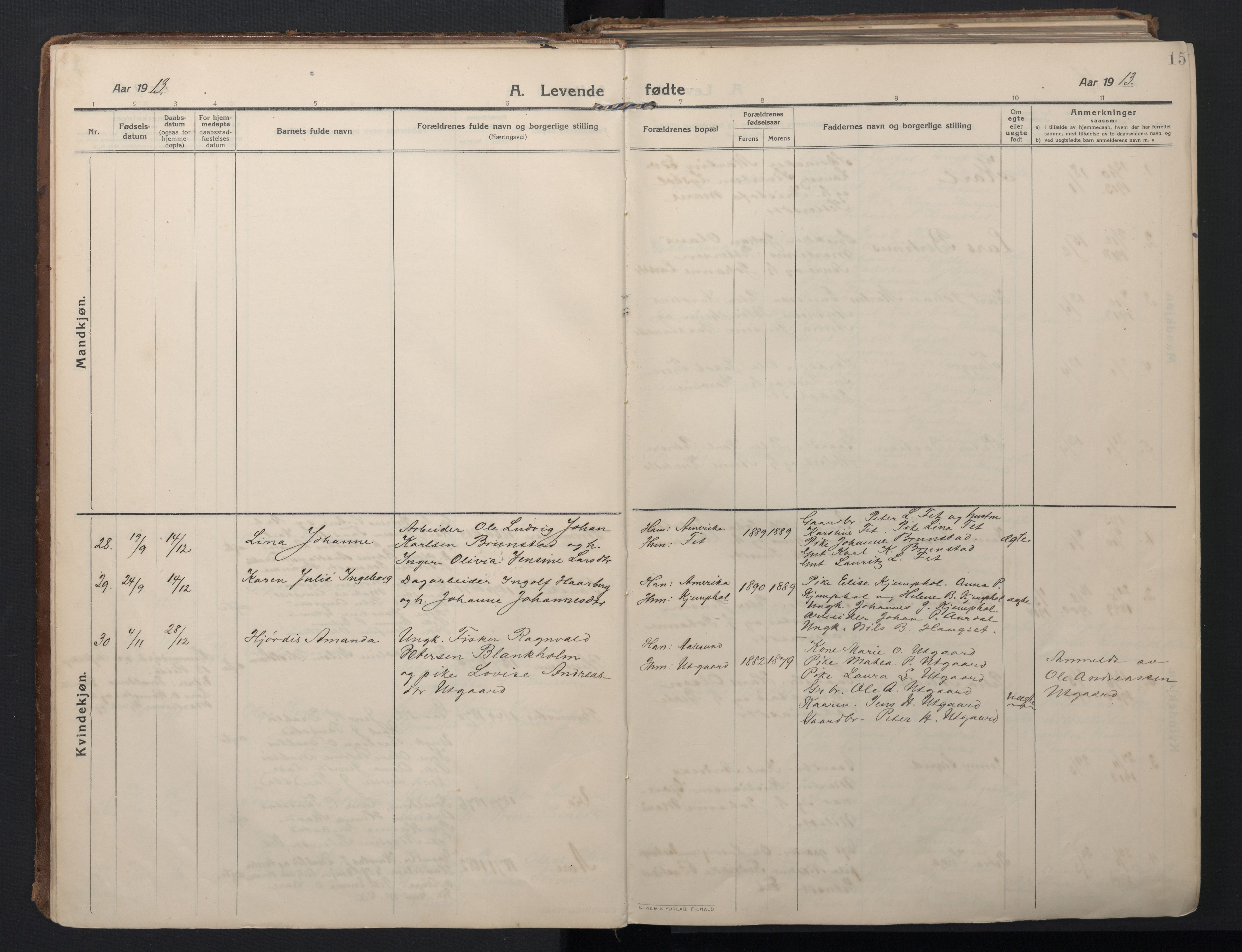 Ministerialprotokoller, klokkerbøker og fødselsregistre - Møre og Romsdal, AV/SAT-A-1454/523/L0337: Parish register (official) no. 523A04, 1911-1929, p. 15