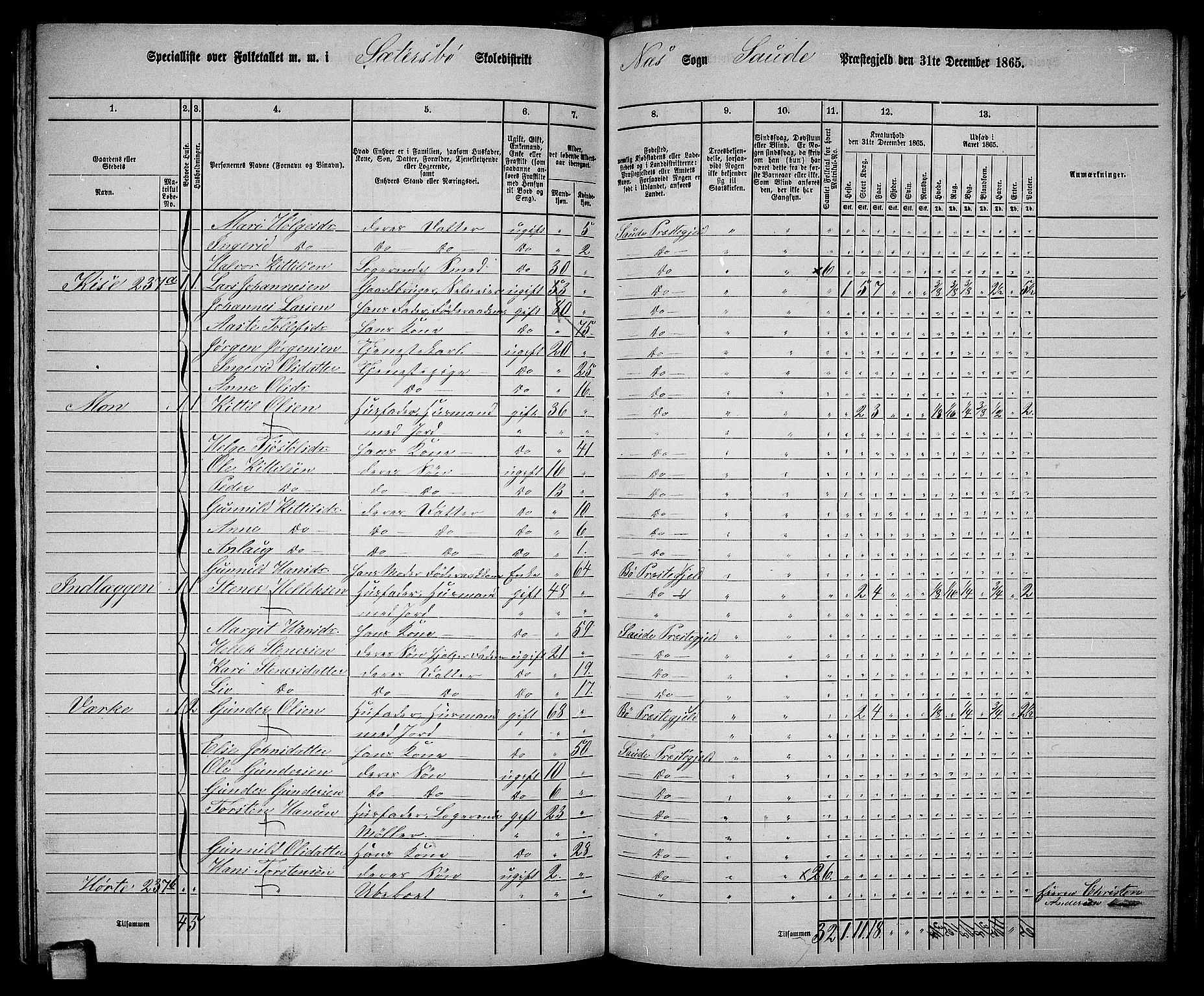 RA, 1865 census for Sauherad, 1865, p. 139