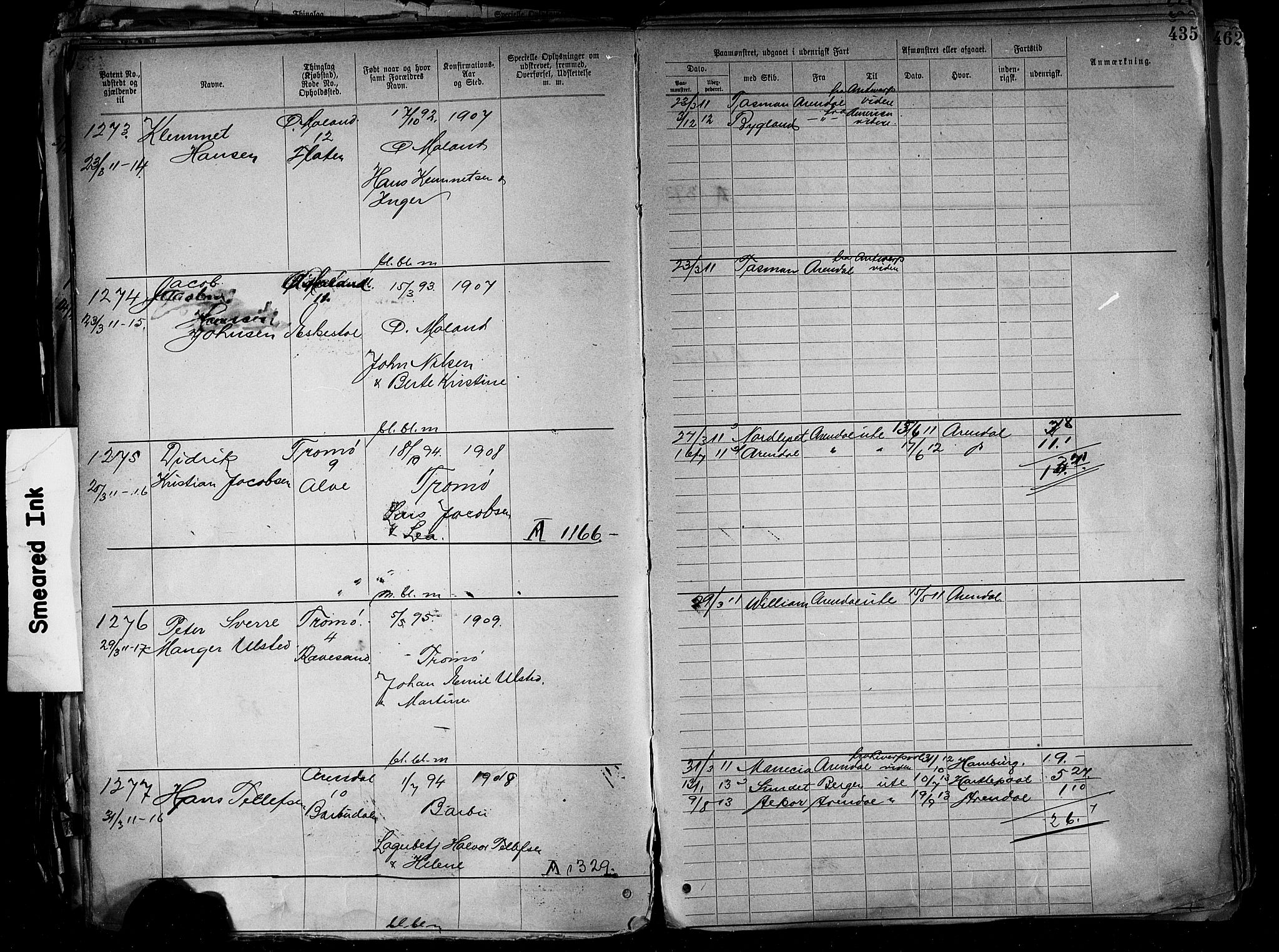 Arendal mønstringskrets, AV/SAK-2031-0012/F/Fa/L0004: Annotasjonsrulle nr 3828-4715 og nr 1-1296, S-4, 1892-1918, p. 451