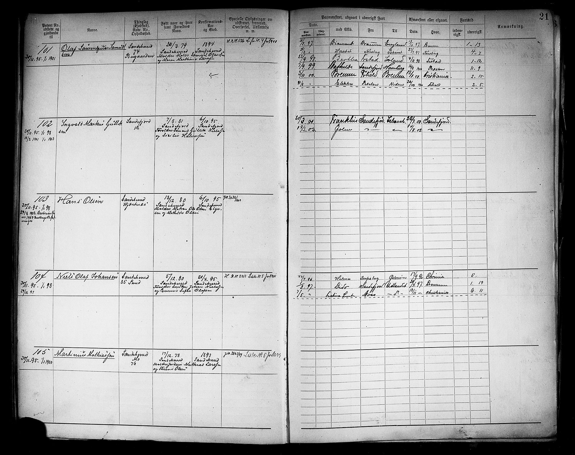 Sandefjord innrulleringskontor, SAKO/A-788/F/Fa/L0005: Annotasjonsrulle, 1894-1911, p. 23