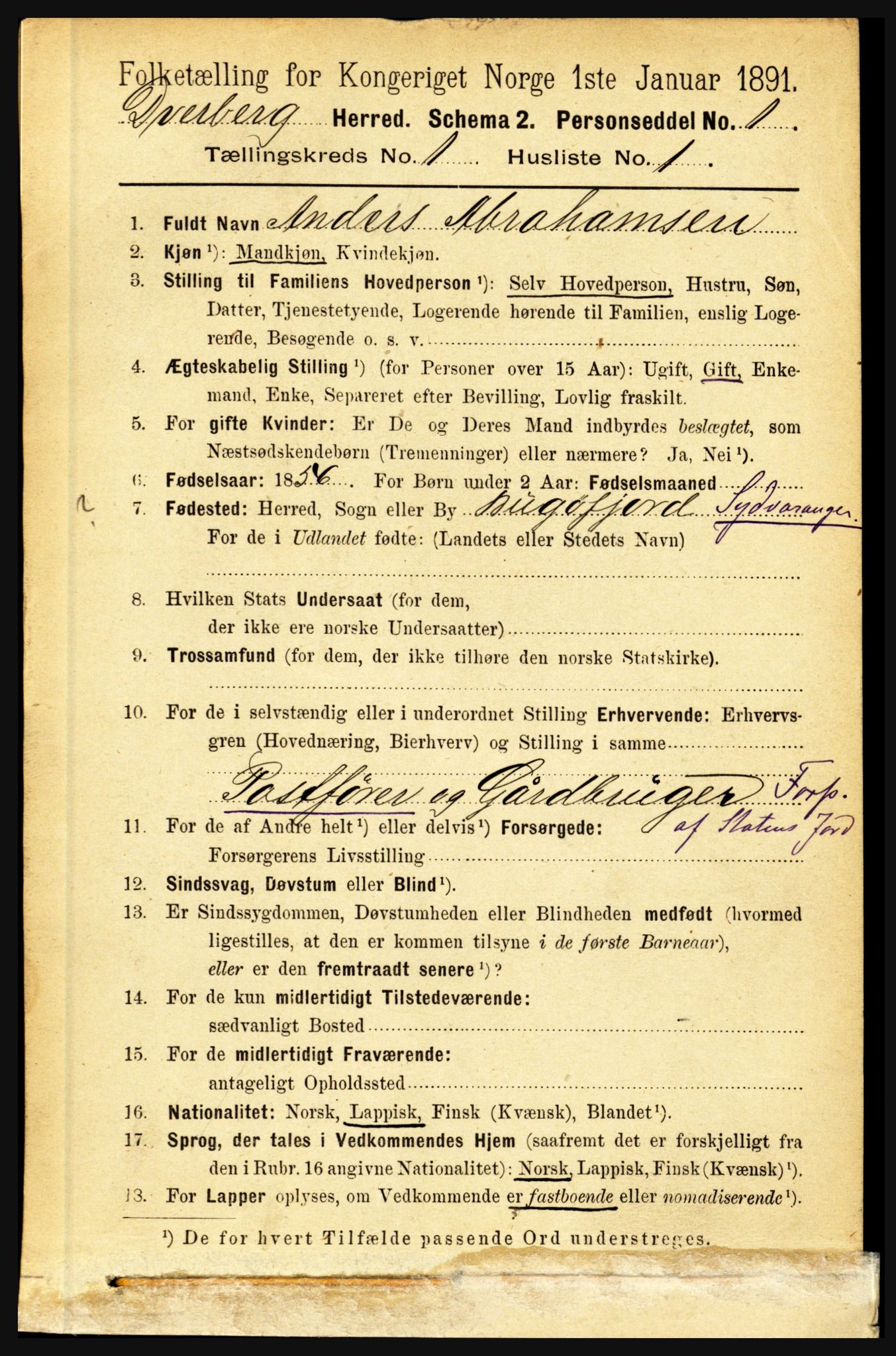 RA, 1891 census for 1872 Dverberg, 1891, p. 101