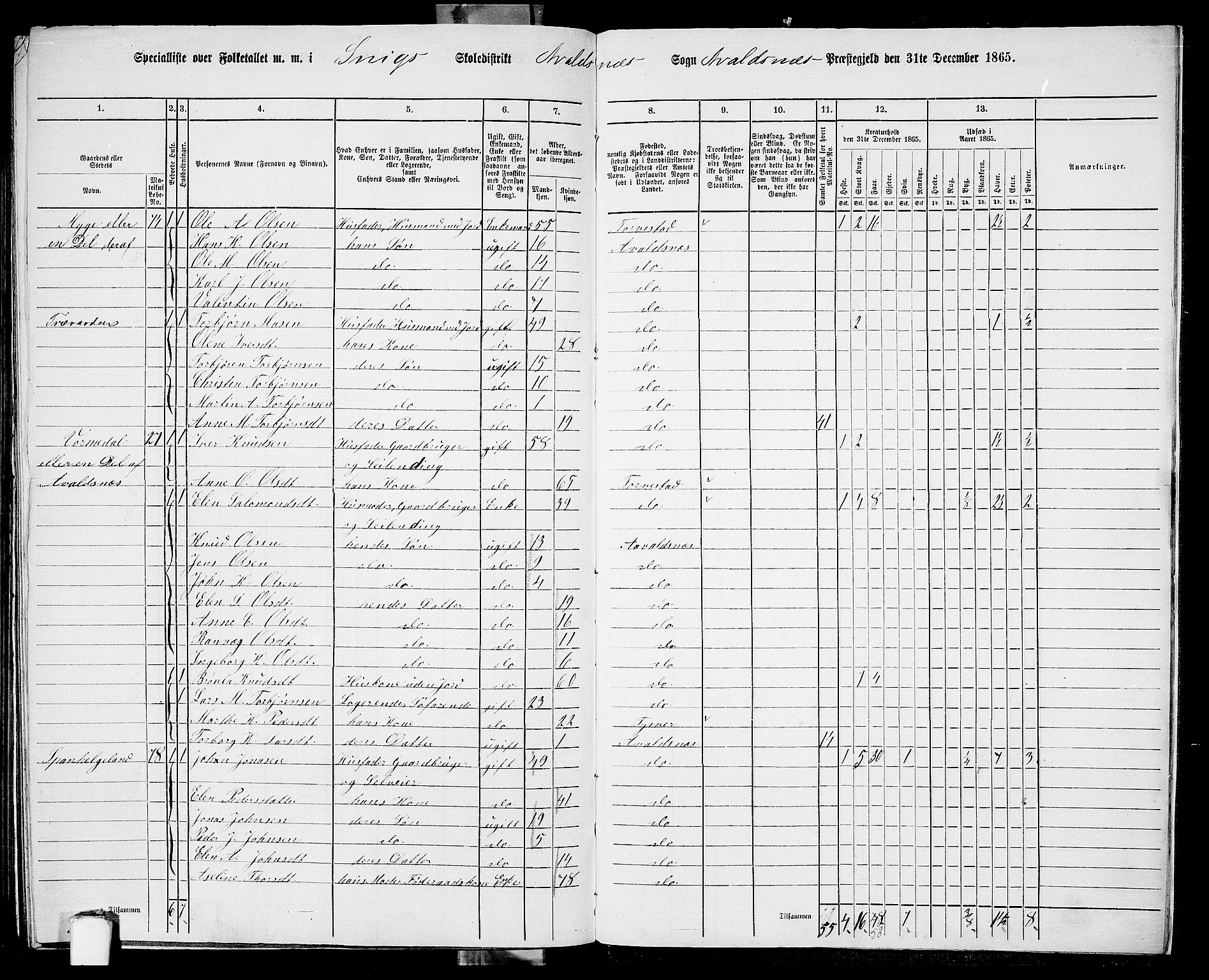 RA, 1865 census for Avaldsnes, 1865, p. 230