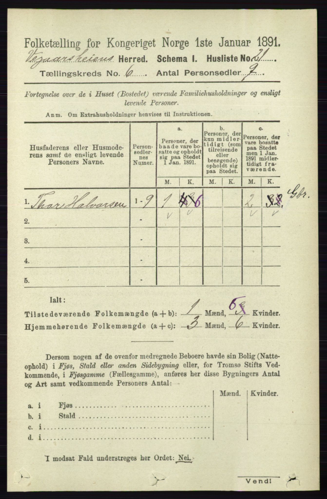 RA, 1891 census for 0912 Vegårshei, 1891, p. 1162