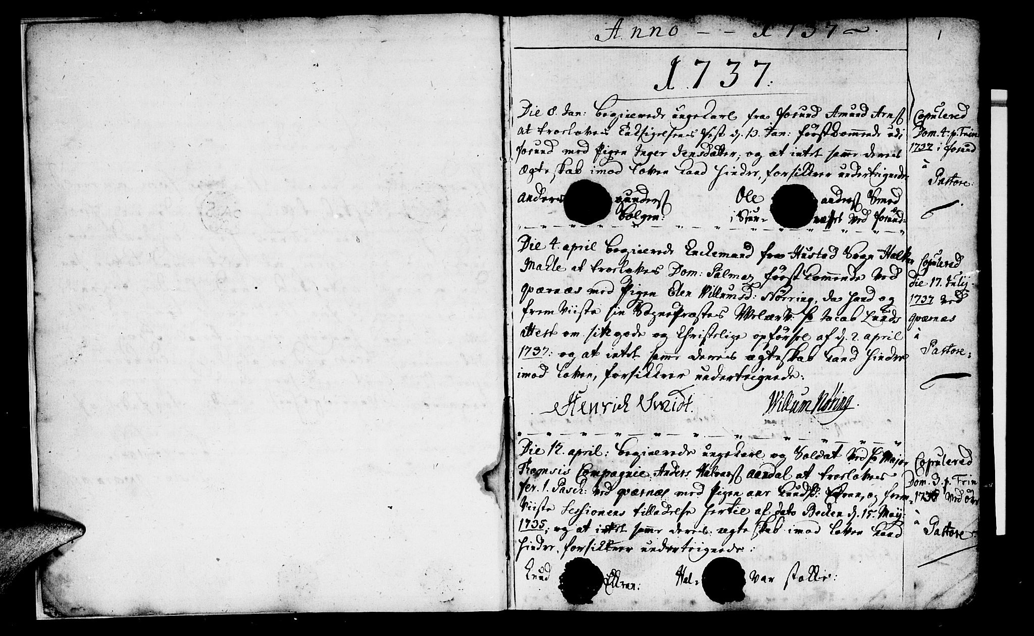 Ministerialprotokoller, klokkerbøker og fødselsregistre - Møre og Romsdal, SAT/A-1454/568/L0792: Parish register (official) no. 568A01, 1737-1749, p. 0-1