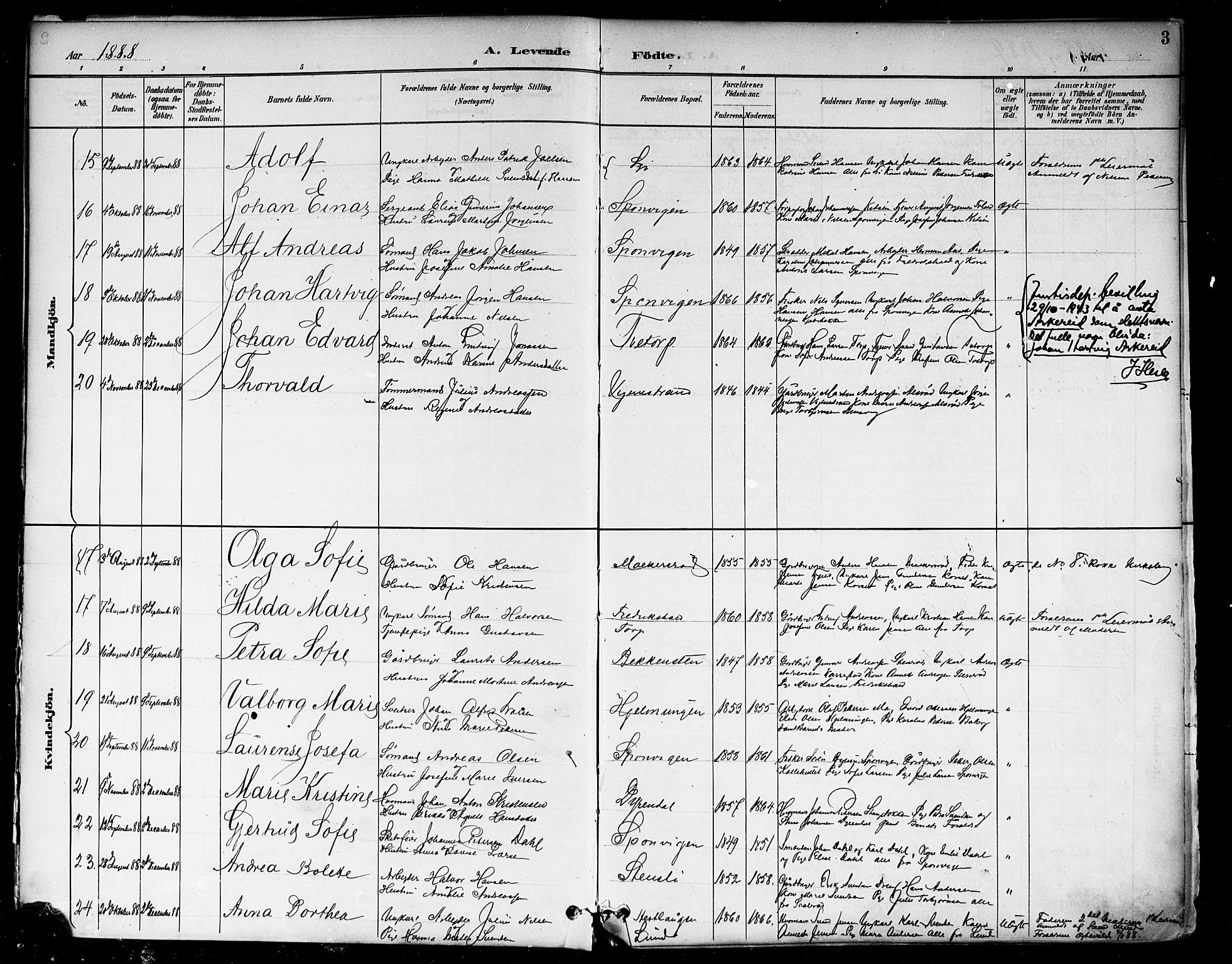Berg prestekontor Kirkebøker, AV/SAO-A-10902/F/Fa/L0007: Parish register (official) no. I 7, 1888-1902, p. 3