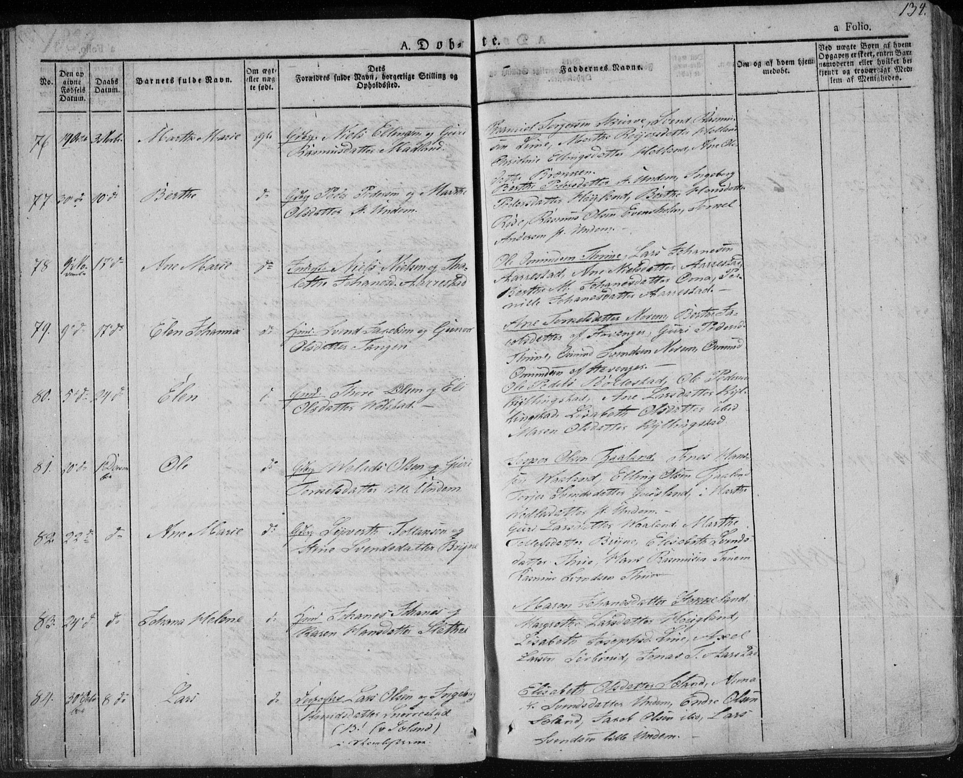 Lye sokneprestkontor, AV/SAST-A-101794/001/30BA/L0004: Parish register (official) no. A 4, 1826-1841, p. 134