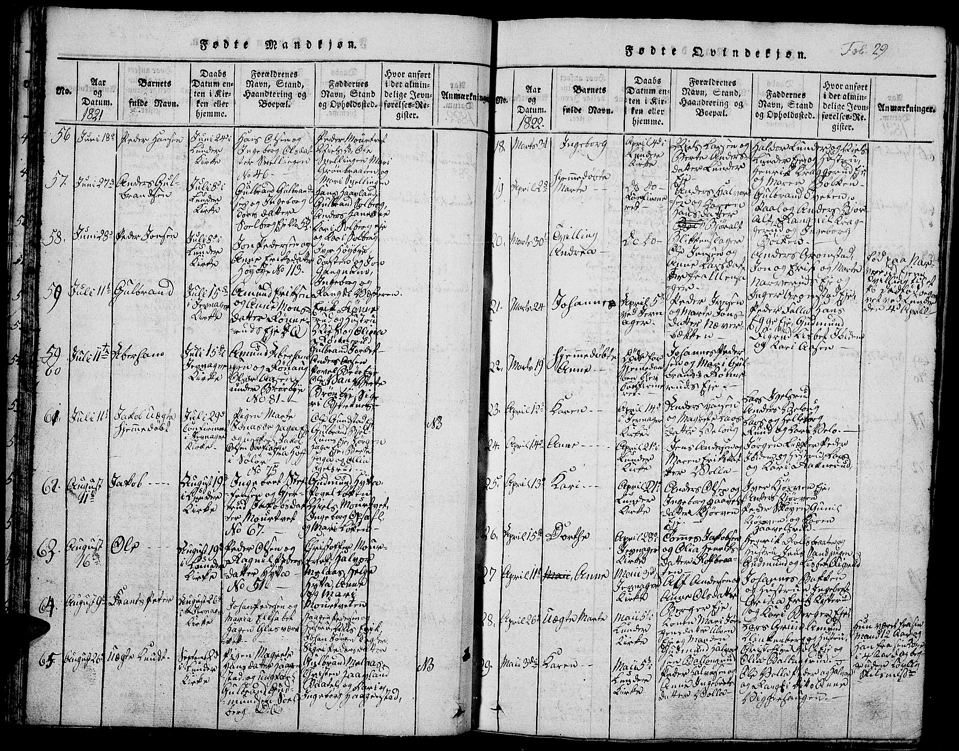 Jevnaker prestekontor, SAH/PREST-116/H/Ha/Hab/L0001: Parish register (copy) no. 1, 1815-1837, p. 29