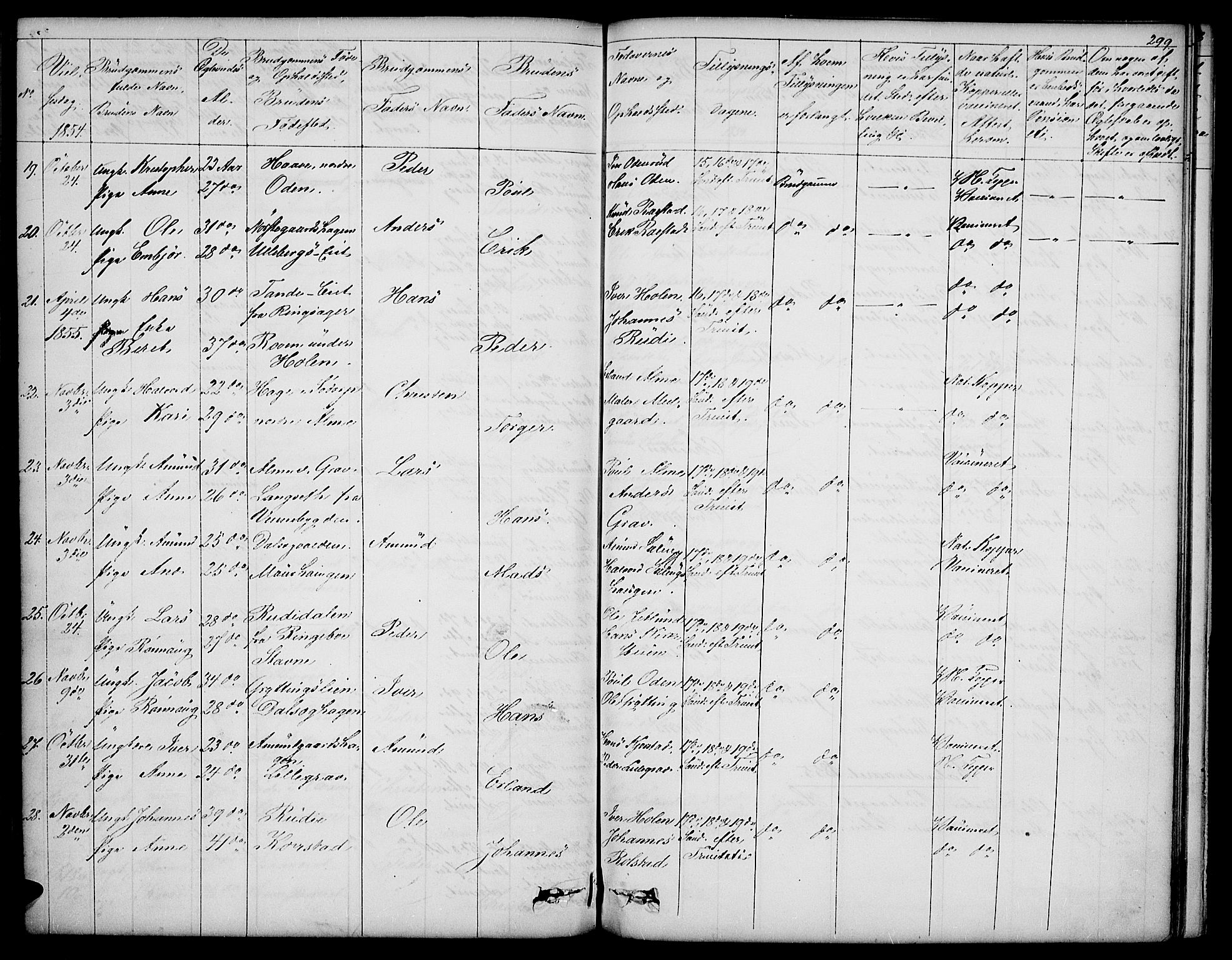 Sør-Fron prestekontor, SAH/PREST-010/H/Ha/Hab/L0001: Parish register (copy) no. 1, 1844-1863, p. 299
