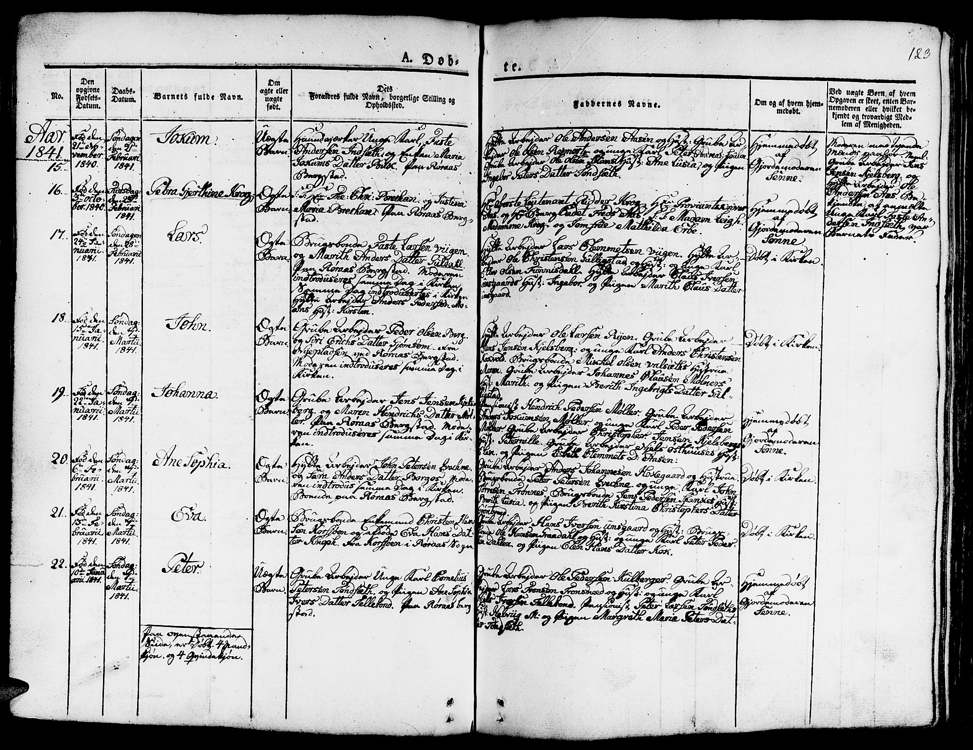 Ministerialprotokoller, klokkerbøker og fødselsregistre - Sør-Trøndelag, SAT/A-1456/681/L0938: Parish register (copy) no. 681C02, 1829-1879, p. 123