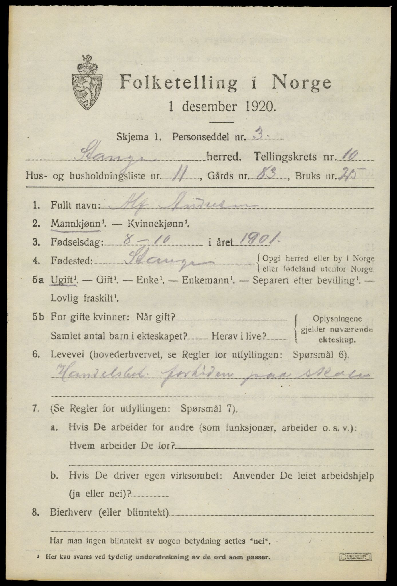 SAH, 1920 census for Stange, 1920, p. 15983