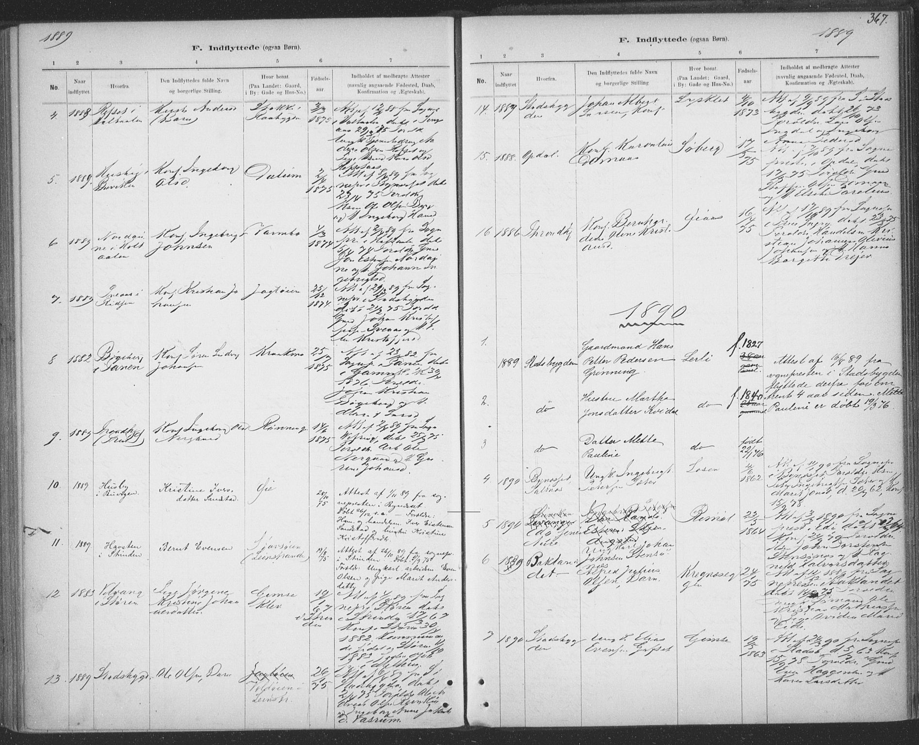 Ministerialprotokoller, klokkerbøker og fødselsregistre - Sør-Trøndelag, AV/SAT-A-1456/691/L1085: Parish register (official) no. 691A17, 1887-1908, p. 367