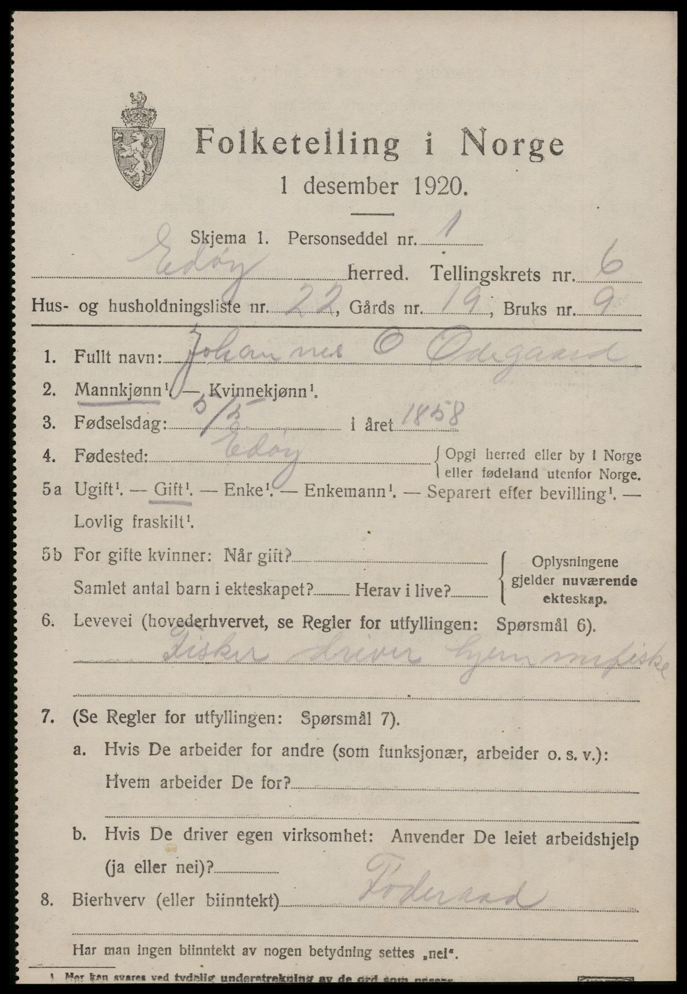 SAT, 1920 census for Edøy, 1920, p. 2026
