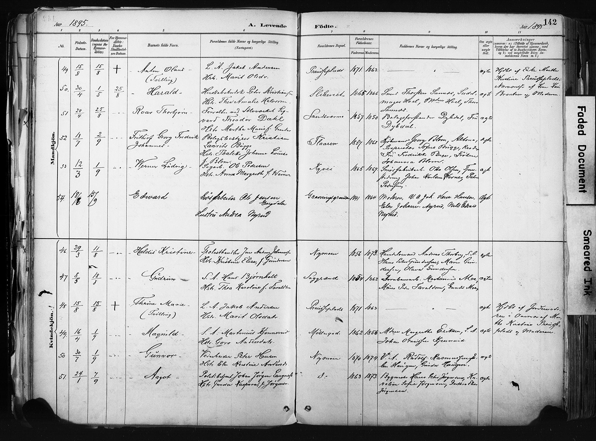 Kongsberg kirkebøker, AV/SAKO-A-22/F/Fb/L0002: Parish register (official) no. II 2, 1886-1896, p. 142