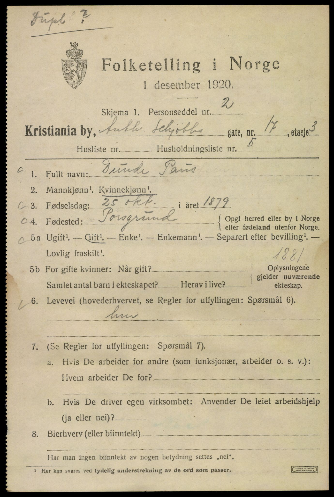 SAO, 1920 census for Kristiania, 1920, p. 141921