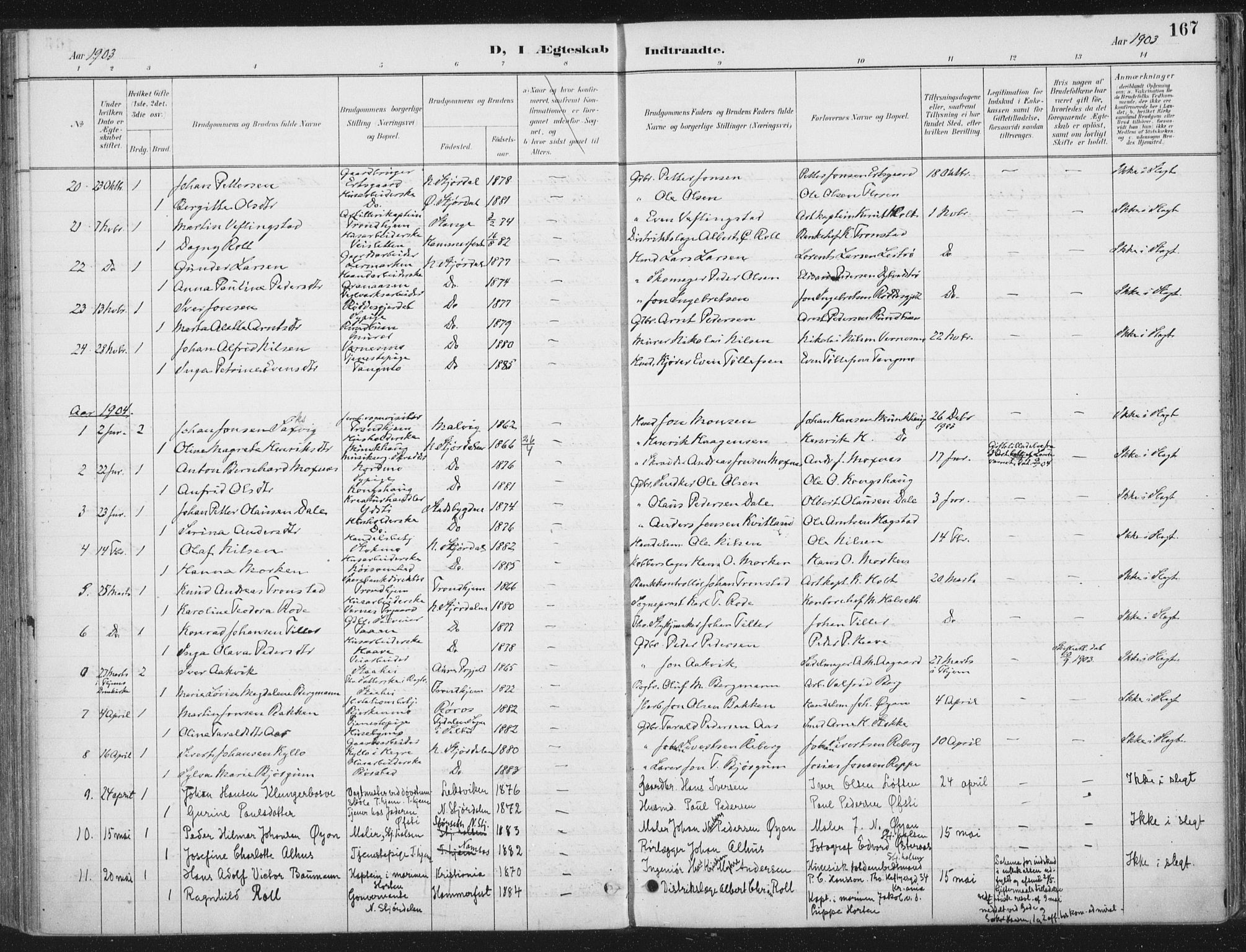 Ministerialprotokoller, klokkerbøker og fødselsregistre - Nord-Trøndelag, SAT/A-1458/709/L0082: Parish register (official) no. 709A22, 1896-1916, p. 167