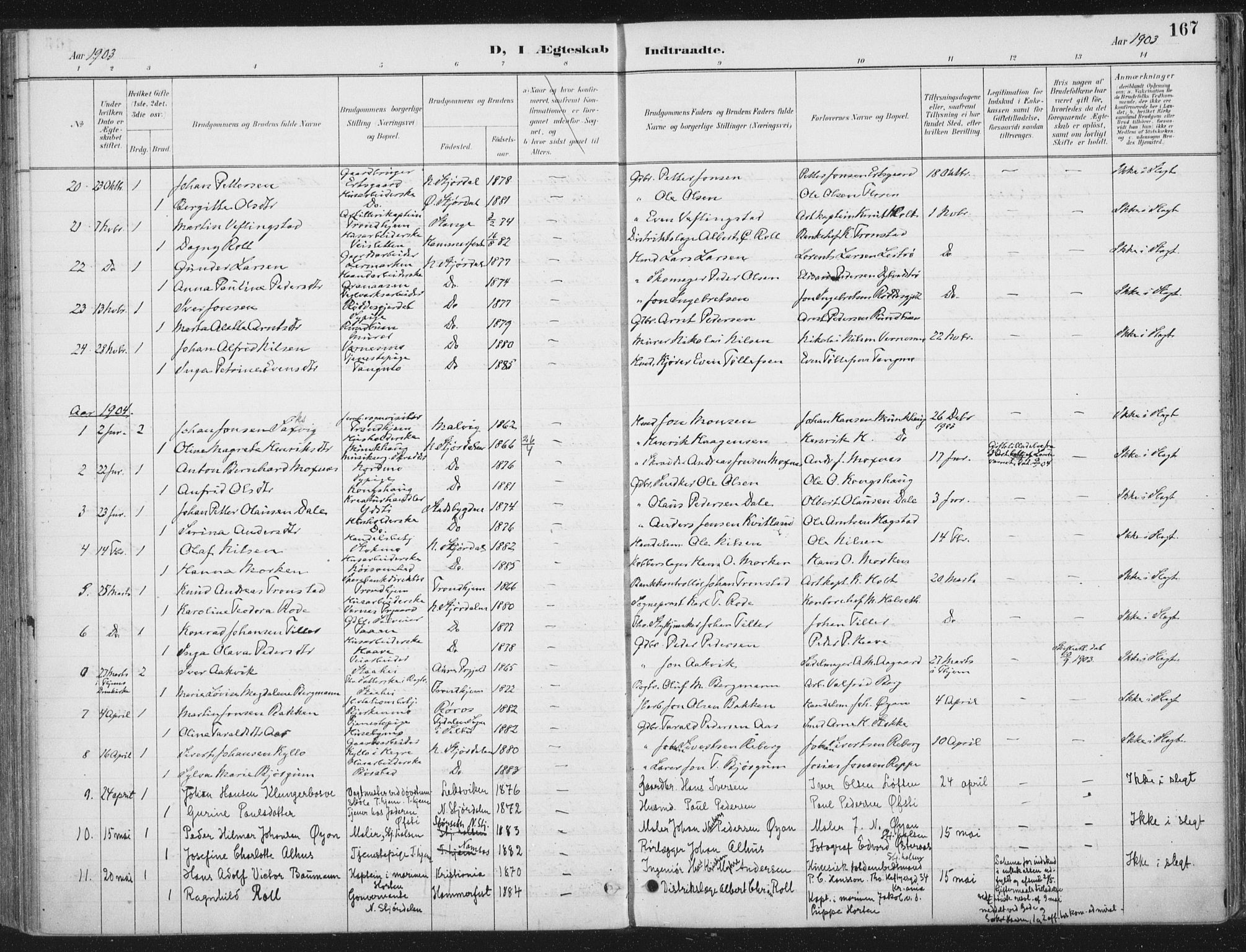 Ministerialprotokoller, klokkerbøker og fødselsregistre - Nord-Trøndelag, AV/SAT-A-1458/709/L0082: Parish register (official) no. 709A22, 1896-1916, p. 167