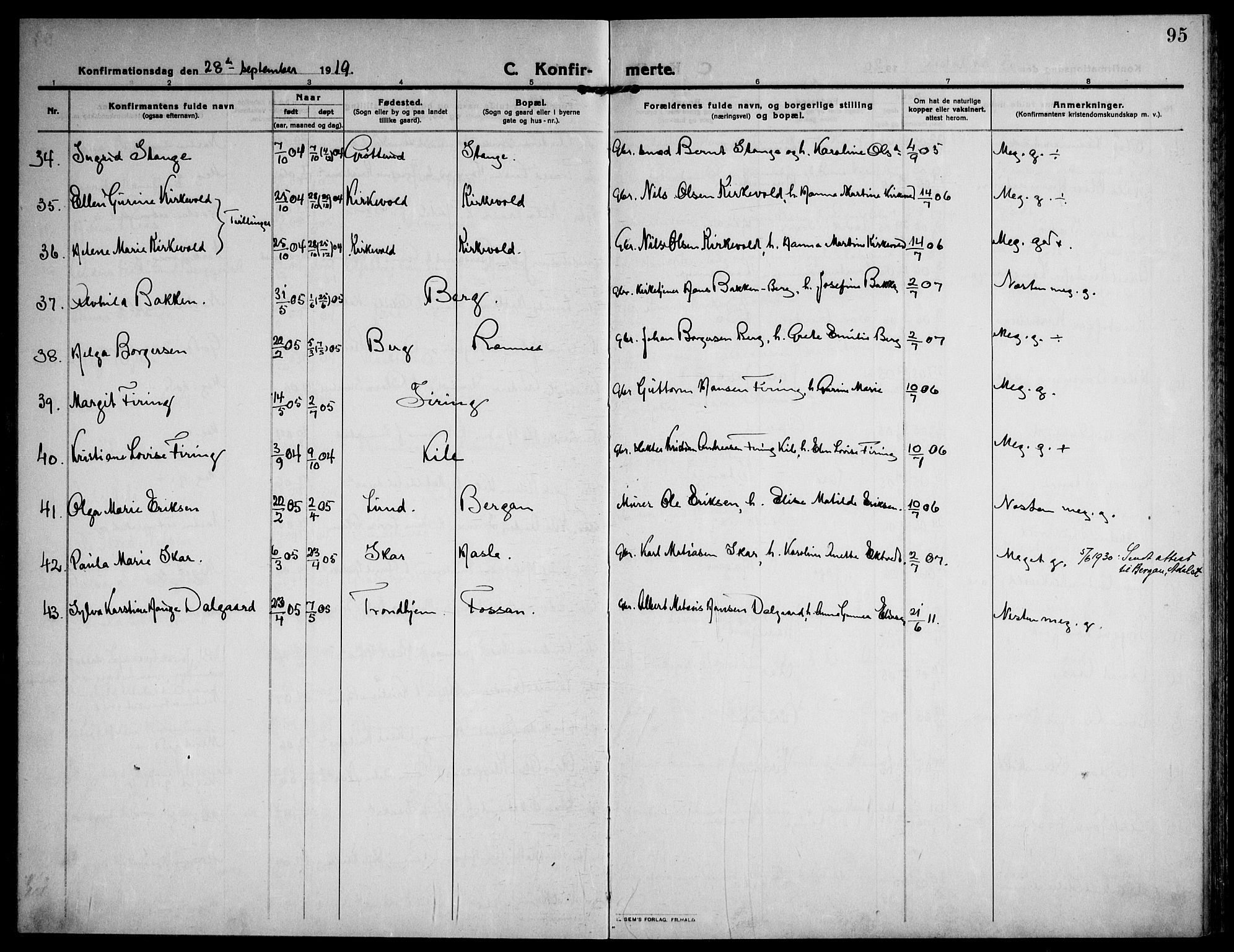 Ramnes kirkebøker, AV/SAKO-A-314/F/Fa/L0009: Parish register (official) no. I 9, 1912-1929, p. 95