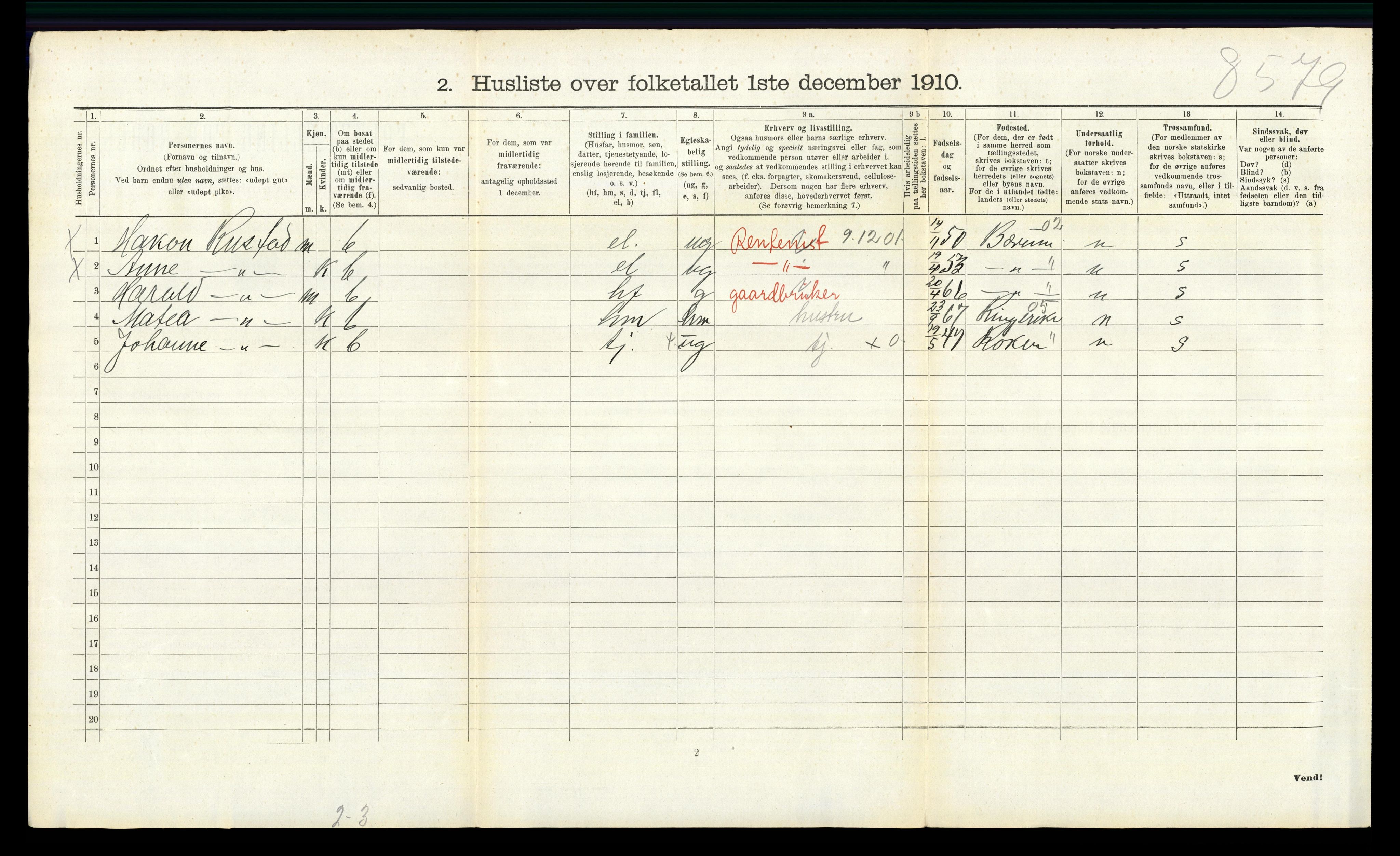 RA, 1910 census for Asker, 1910, p. 1445