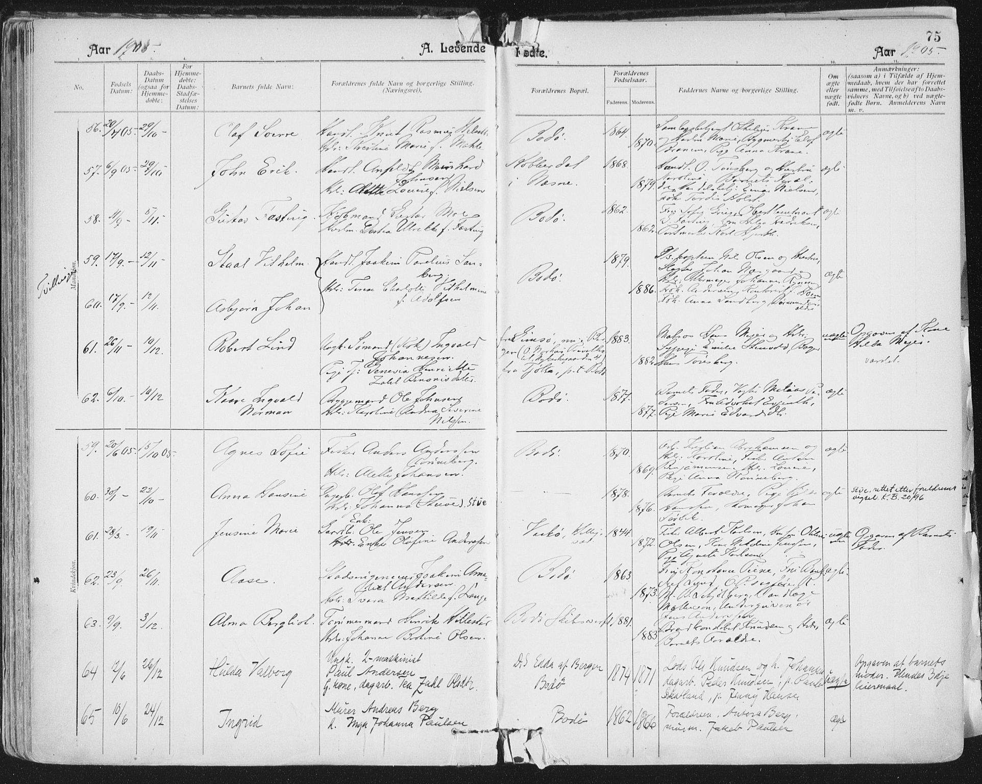 Ministerialprotokoller, klokkerbøker og fødselsregistre - Nordland, AV/SAT-A-1459/801/L0011: Parish register (official) no. 801A11, 1900-1916, p. 75