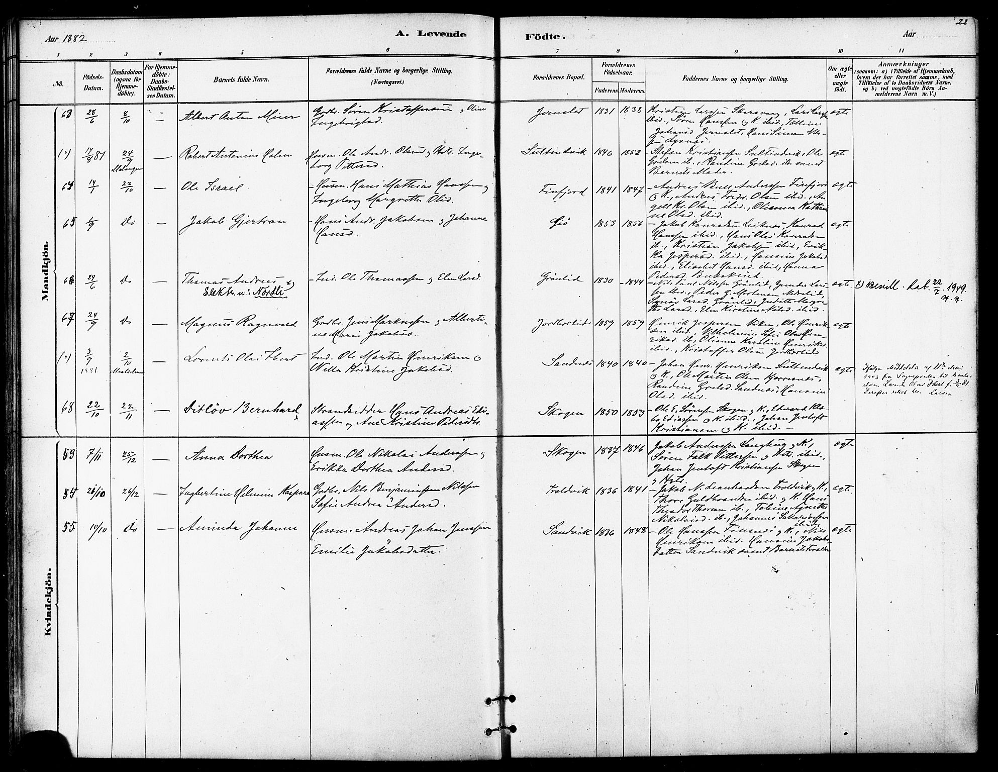 Lenvik sokneprestembete, SATØ/S-1310/H/Ha/Haa/L0011kirke: Parish register (official) no. 11, 1880-1889, p. 22