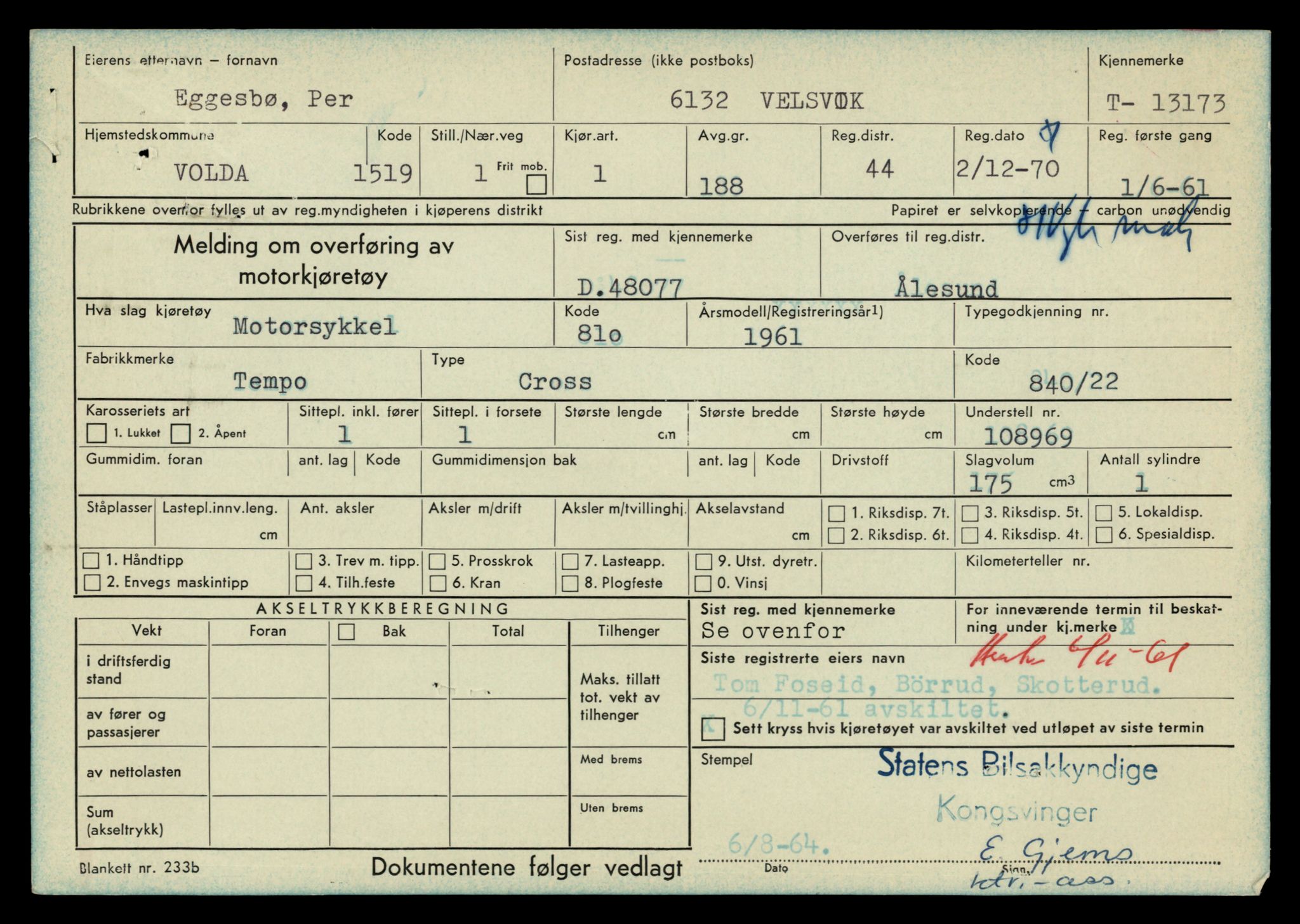 Møre og Romsdal vegkontor - Ålesund trafikkstasjon, AV/SAT-A-4099/F/Fe/L0037: Registreringskort for kjøretøy T 13031 - T 13179, 1927-1998, p. 2768