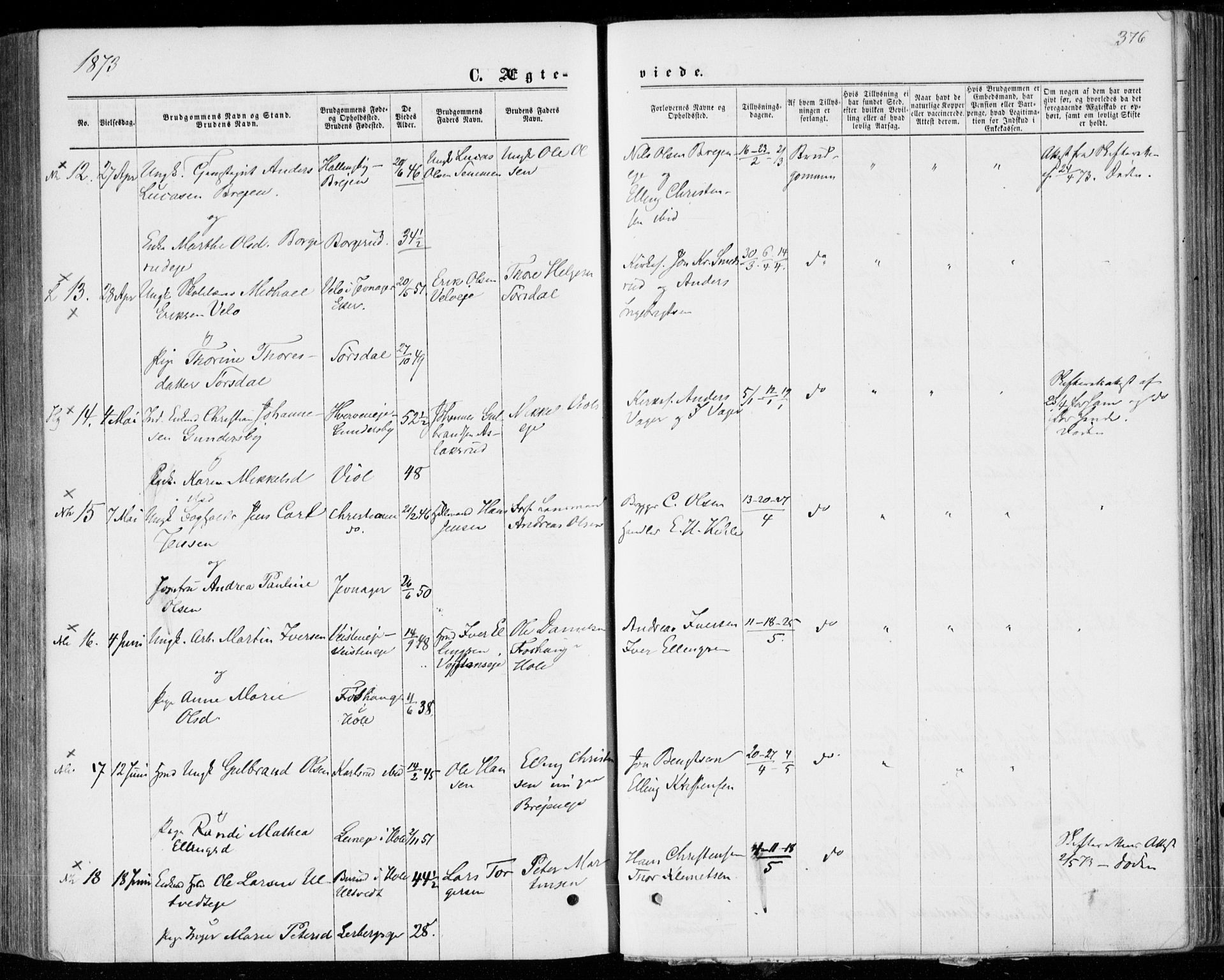 Norderhov kirkebøker, SAKO/A-237/F/Fa/L0013: Parish register (official) no. 13, 1866-1874, p. 376