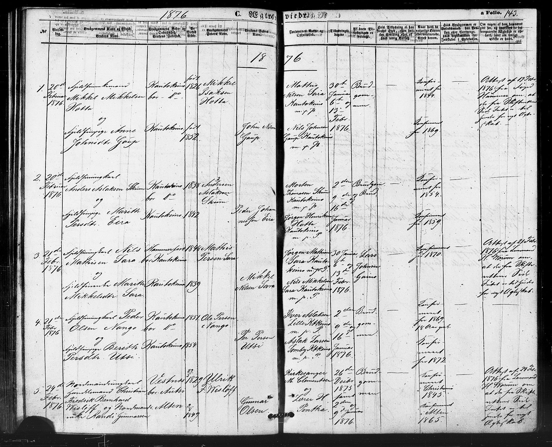 Kautokeino sokneprestembete, SATØ/S-1340/H/Ha/L0003.kirke: Parish register (official) no. 3, 1862-1879, p. 143