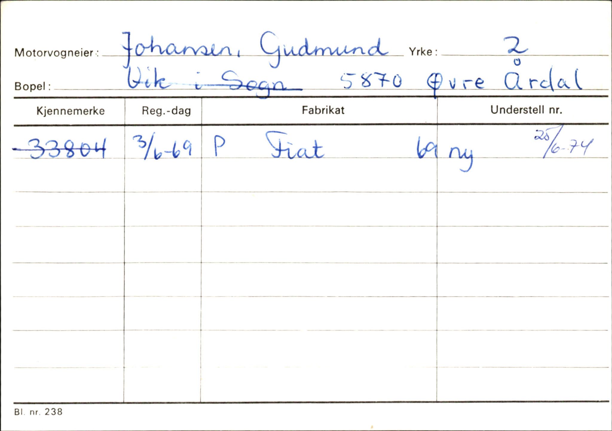 Statens vegvesen, Sogn og Fjordane vegkontor, AV/SAB-A-5301/4/F/L0145: Registerkort Vågsøy S-Å. Årdal I-P, 1945-1975, p. 966