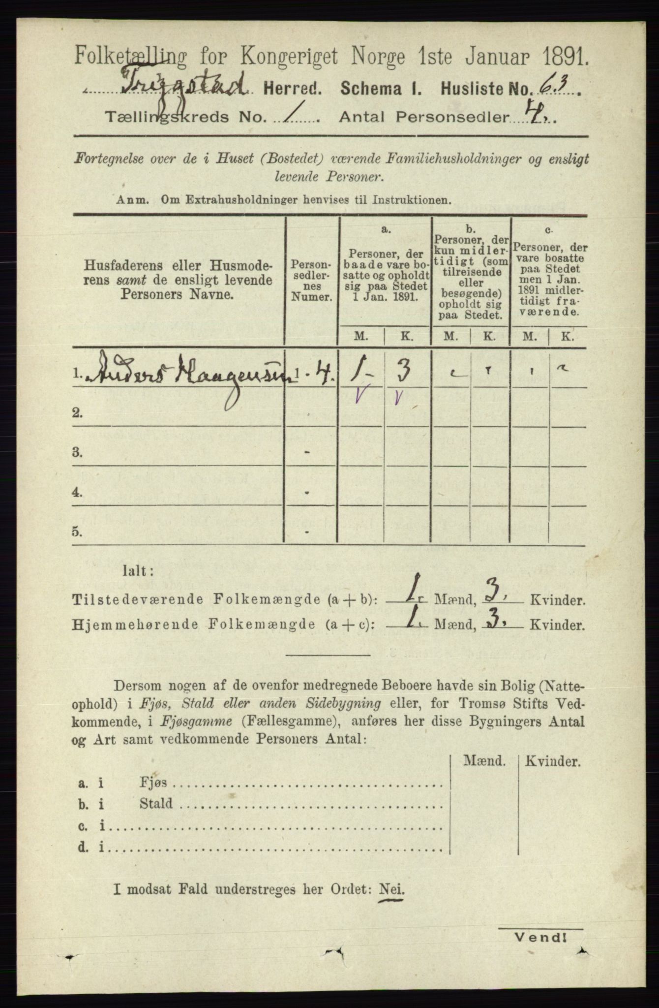 RA, 1891 Census for 0122 Trøgstad, 1891, p. 91