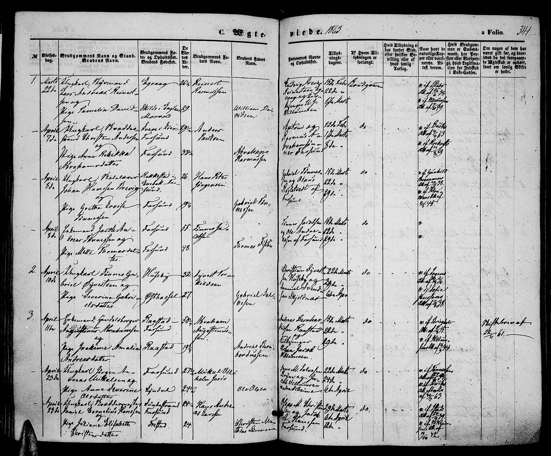 Lista sokneprestkontor, SAK/1111-0027/F/Fb/L0003: Parish register (copy) no. B 3, 1862-1877, p. 341
