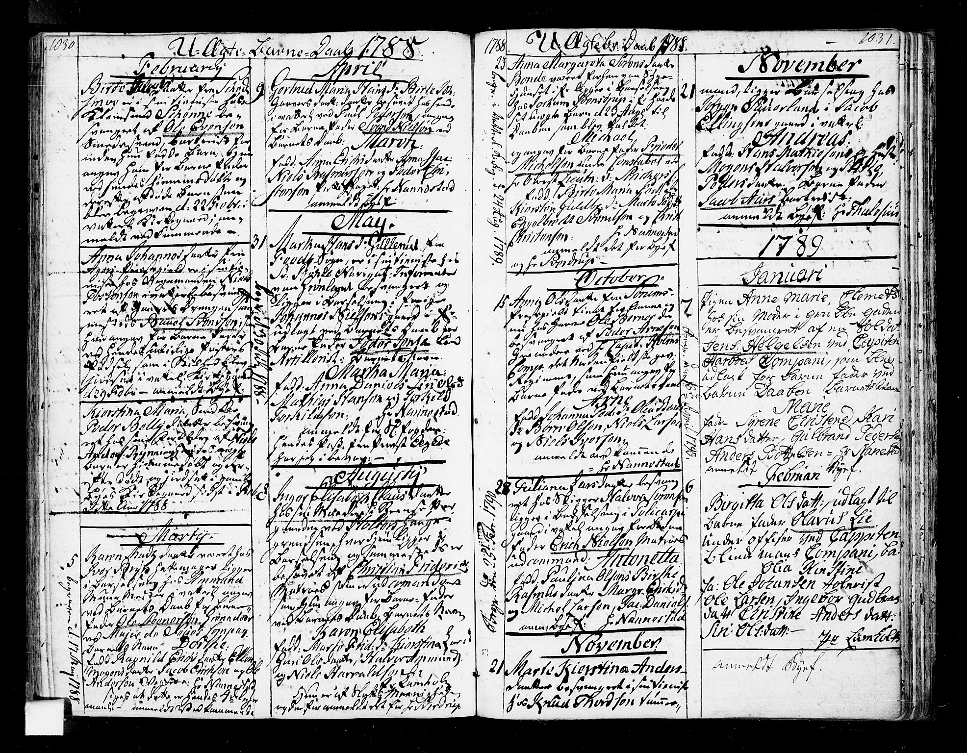 Oslo domkirke Kirkebøker, SAO/A-10752/F/Fa/L0005: Parish register (official) no. 5, 1787-1806, p. 1030-1031