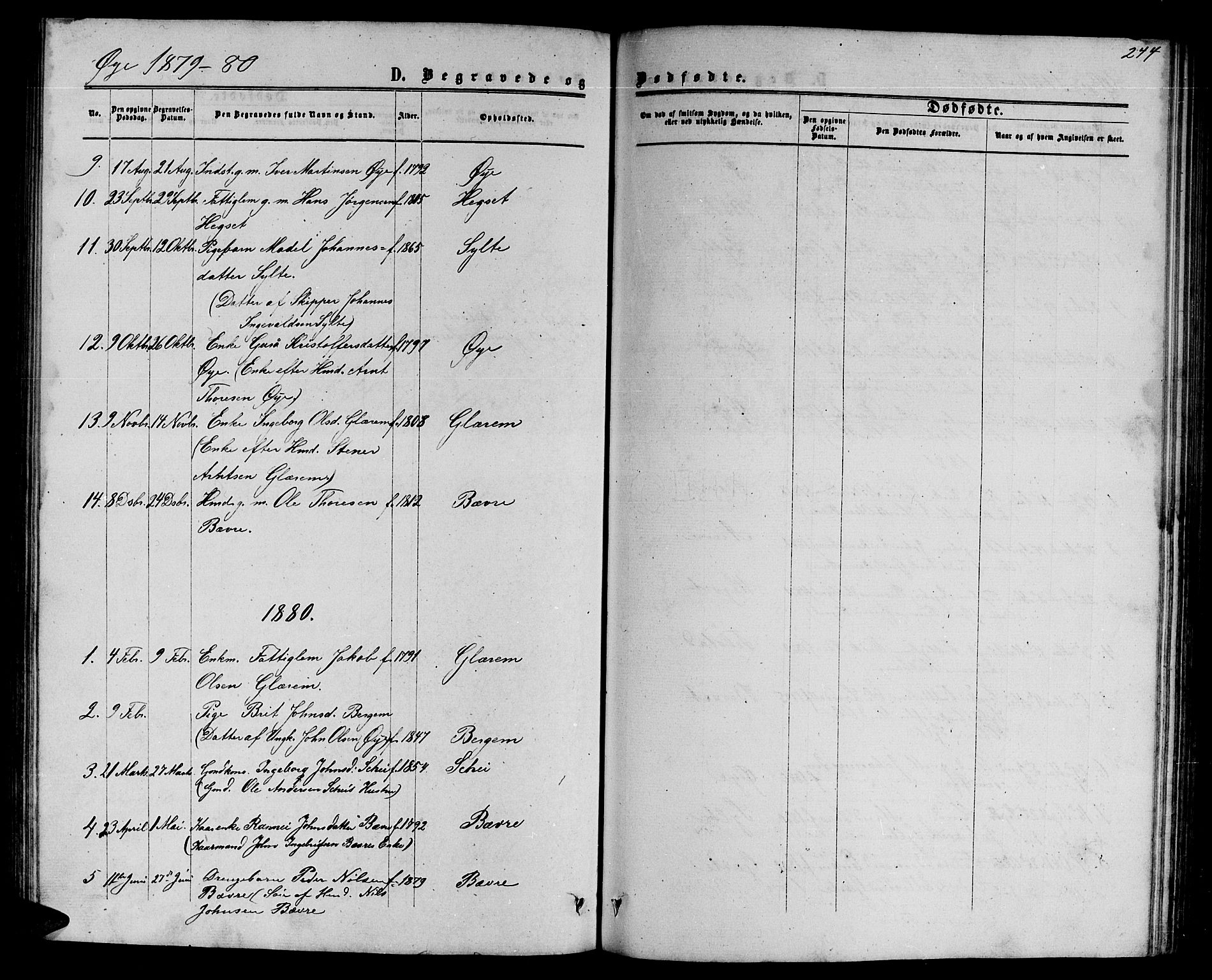 Ministerialprotokoller, klokkerbøker og fødselsregistre - Møre og Romsdal, SAT/A-1454/595/L1051: Parish register (copy) no. 595C03, 1866-1891, p. 244