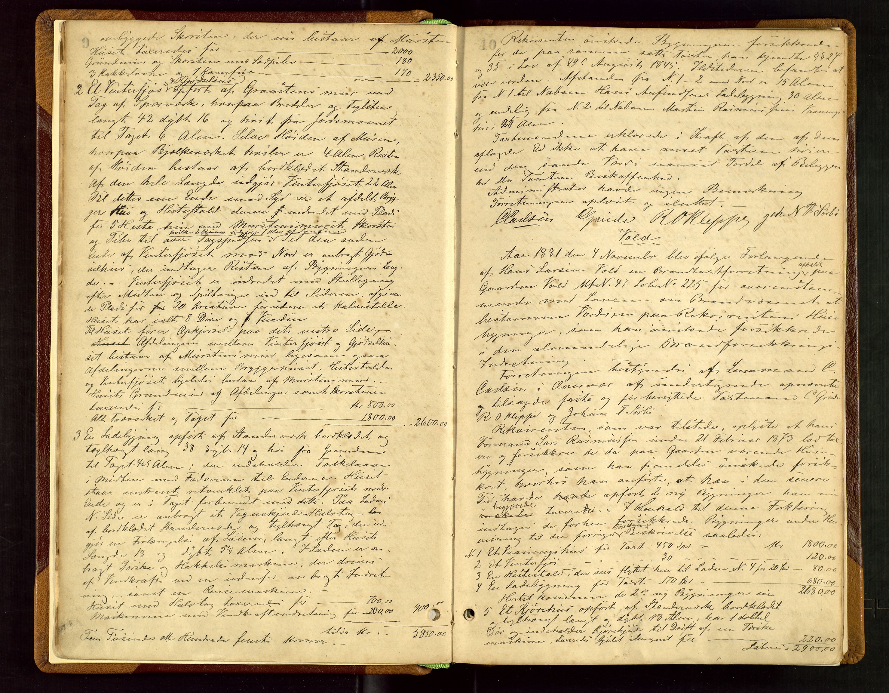 Klepp lensmannskontor, AV/SAST-A-100163/Gob/L0002: "Brandtaxtprotokol" m/register samt register for 1872, 1881-1919, p. 9-10